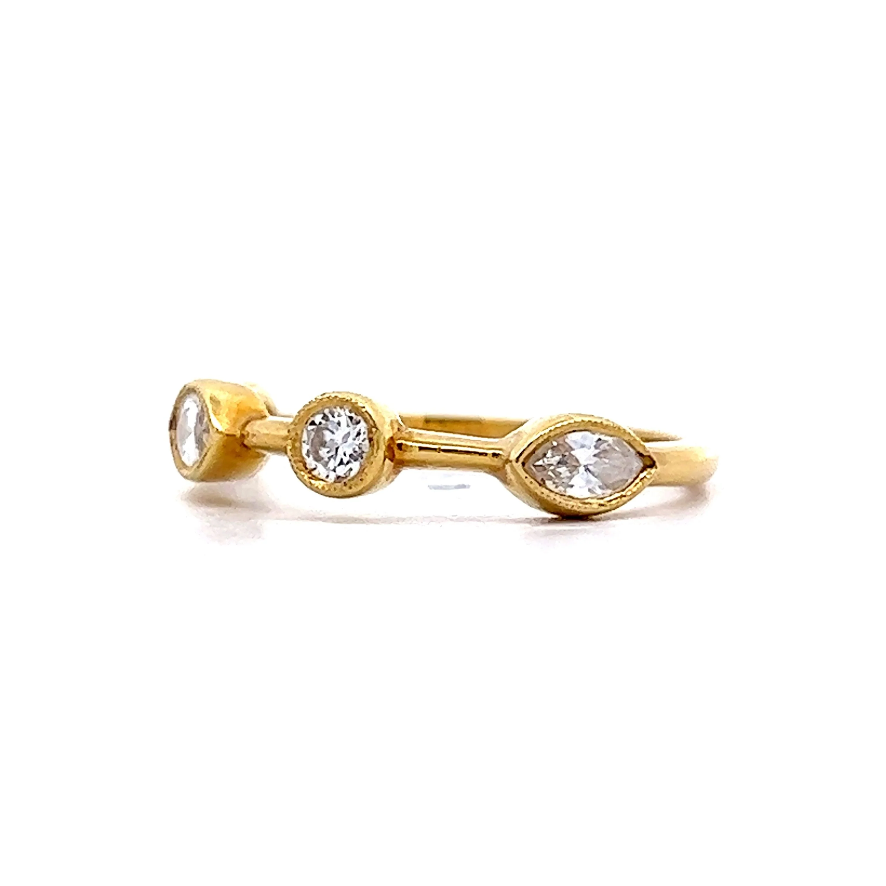 Marquise and Round Diamond Stacking Band in 18k Yellow Gold - Image 2