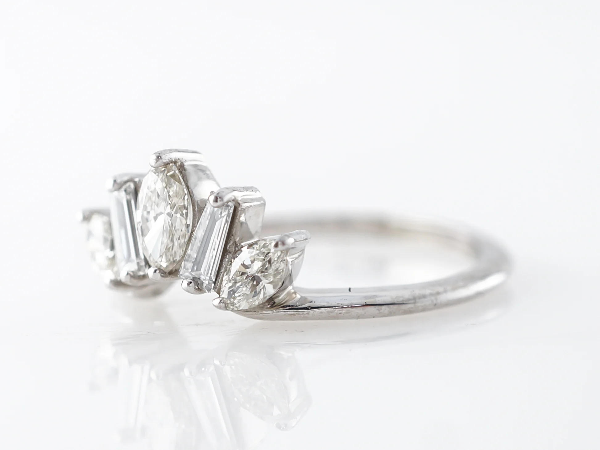 Marquise & Baguette Diamond Wedding Band in White Gold - Image 2