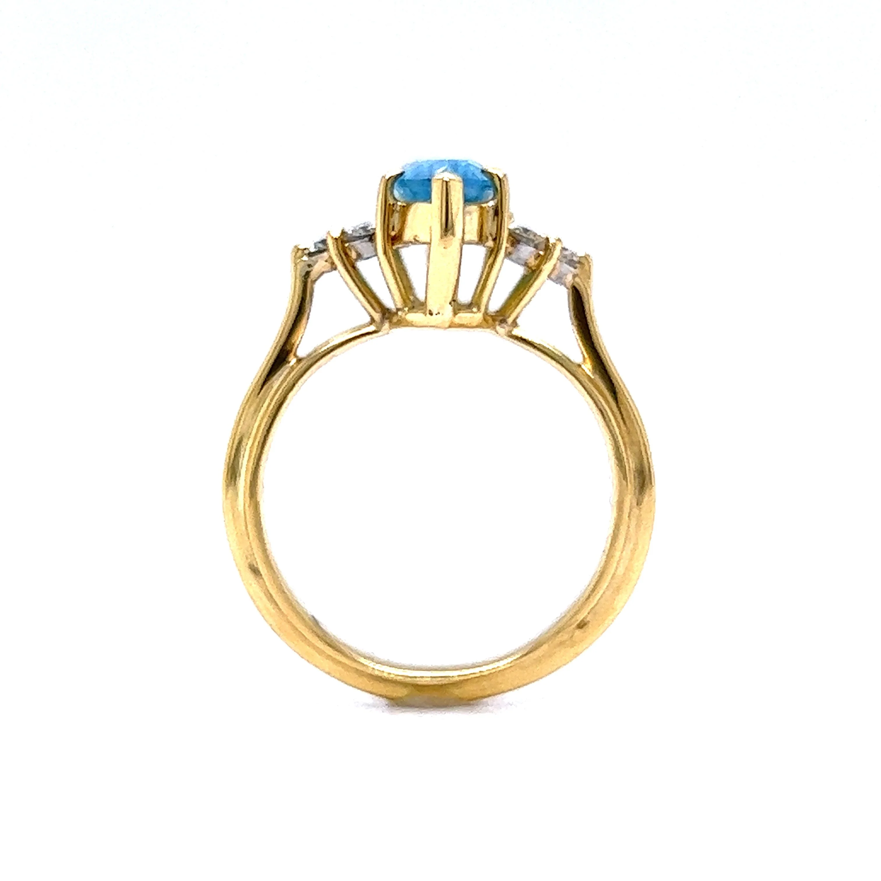 Marquise Cut Aquamarine & Diamond Cocktail Ring in 18k Yellow Gold - Image 4