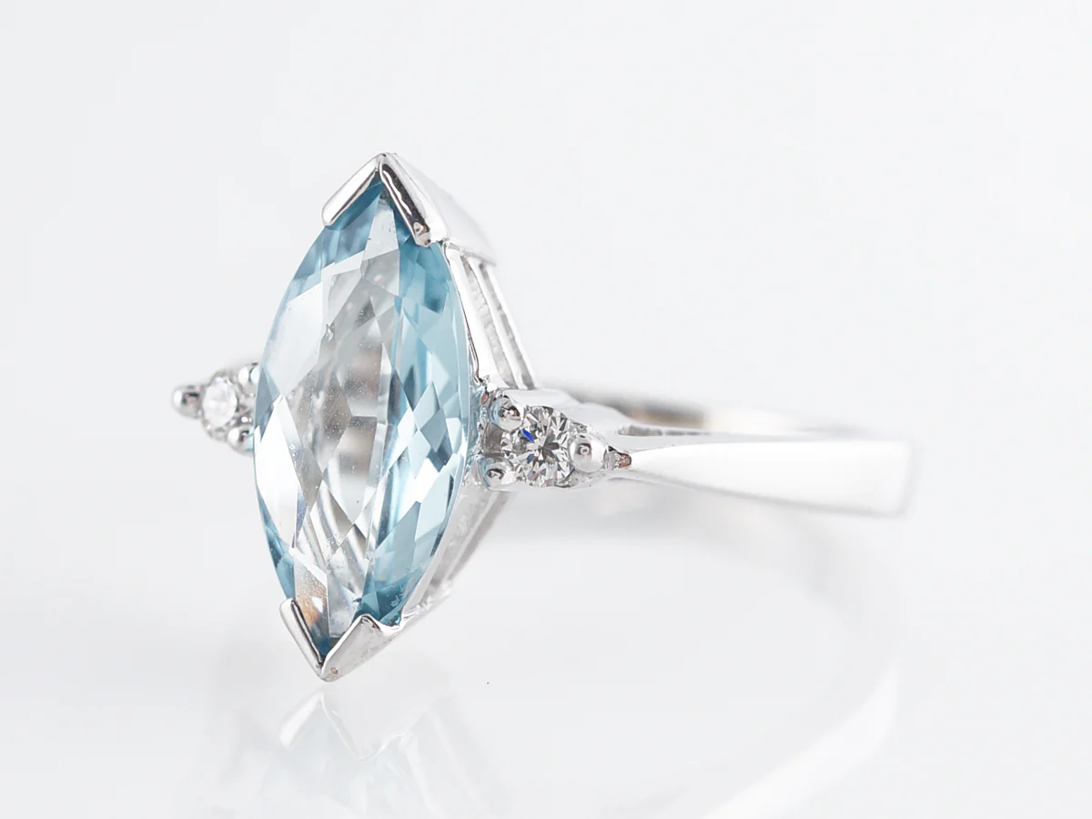 Marquise Cut Aquamarine w/ Diamonds 14k White Gold - Image 2