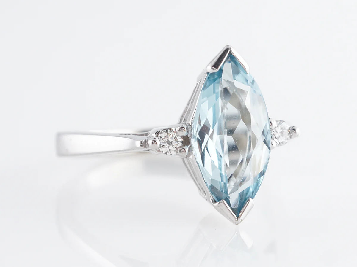Marquise Cut Aquamarine w/ Diamonds 14k White Gold - Image 3
