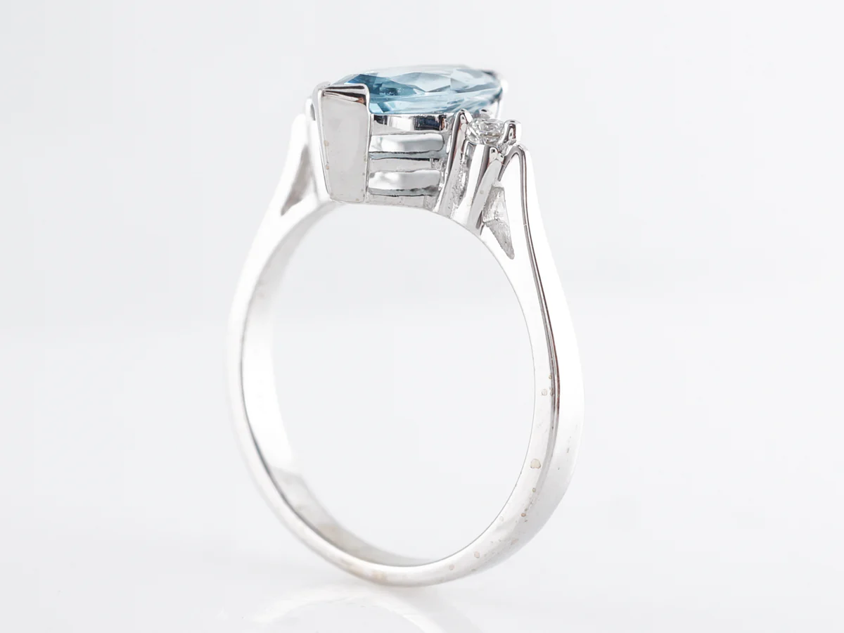 Marquise Cut Aquamarine w/ Diamonds 14k White Gold - Image 4
