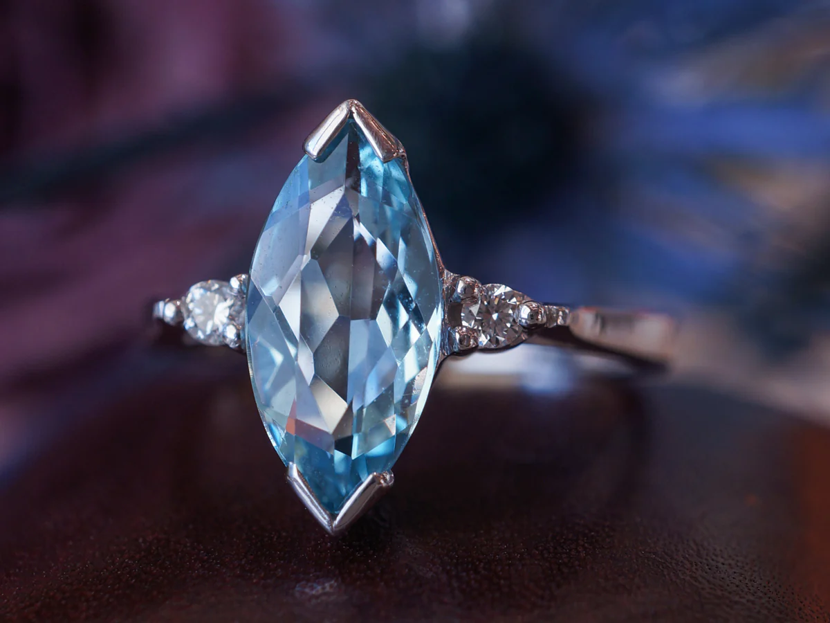 Marquise Cut Aquamarine w/ Diamonds 14k White Gold - Image 5