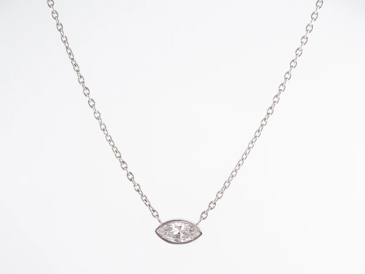 Marquise Cut Bezel Diamond Necklace in 14K White Gold - Image 2