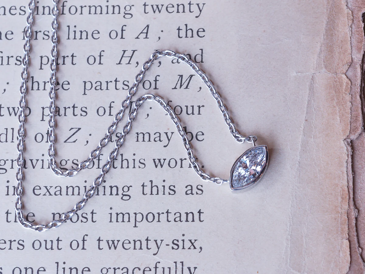 Marquise Cut Bezel Diamond Necklace in 14K White Gold - Image 3