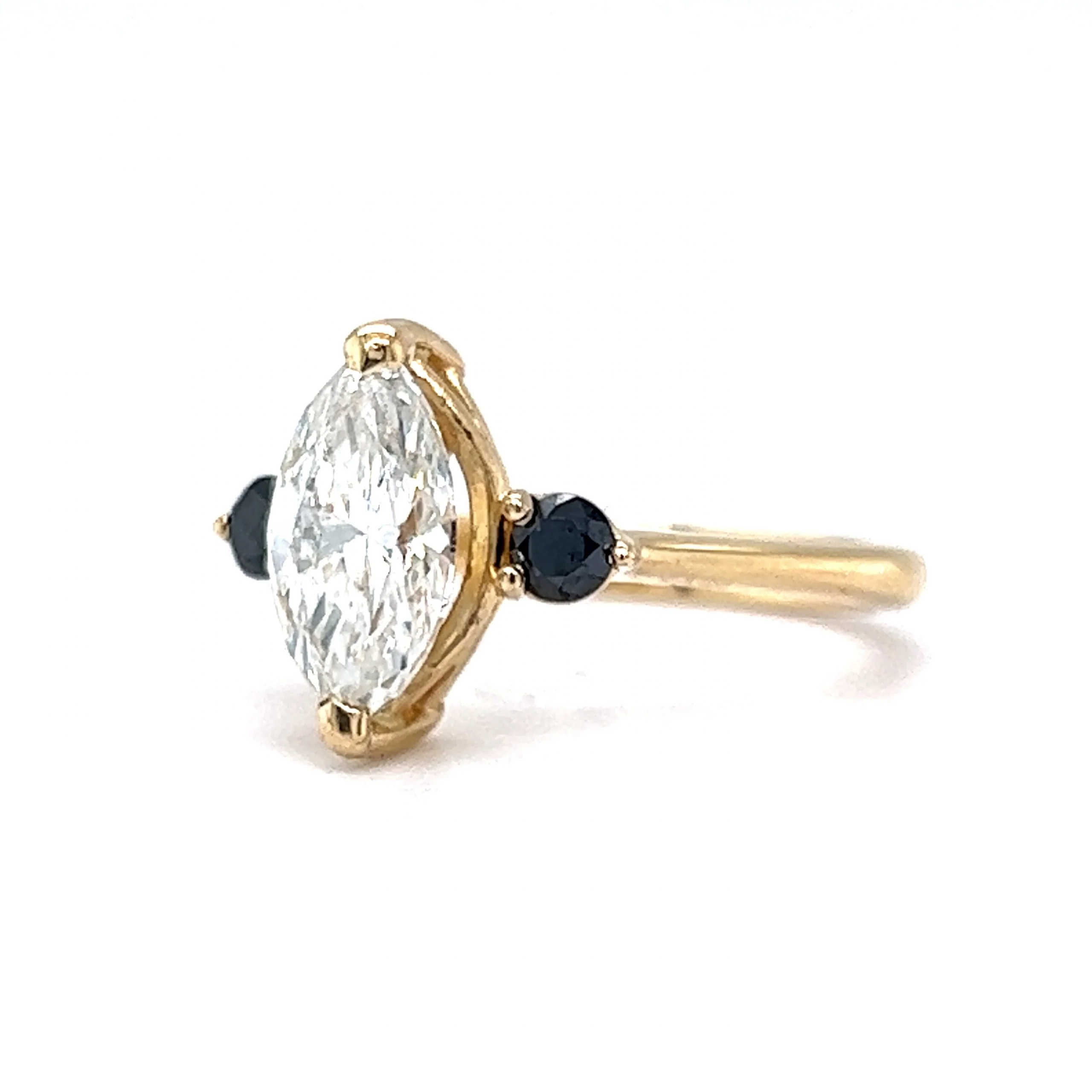 1.53 Marquise Cut & Black Diamond Engagement Ring in 14k Gold - Image 2