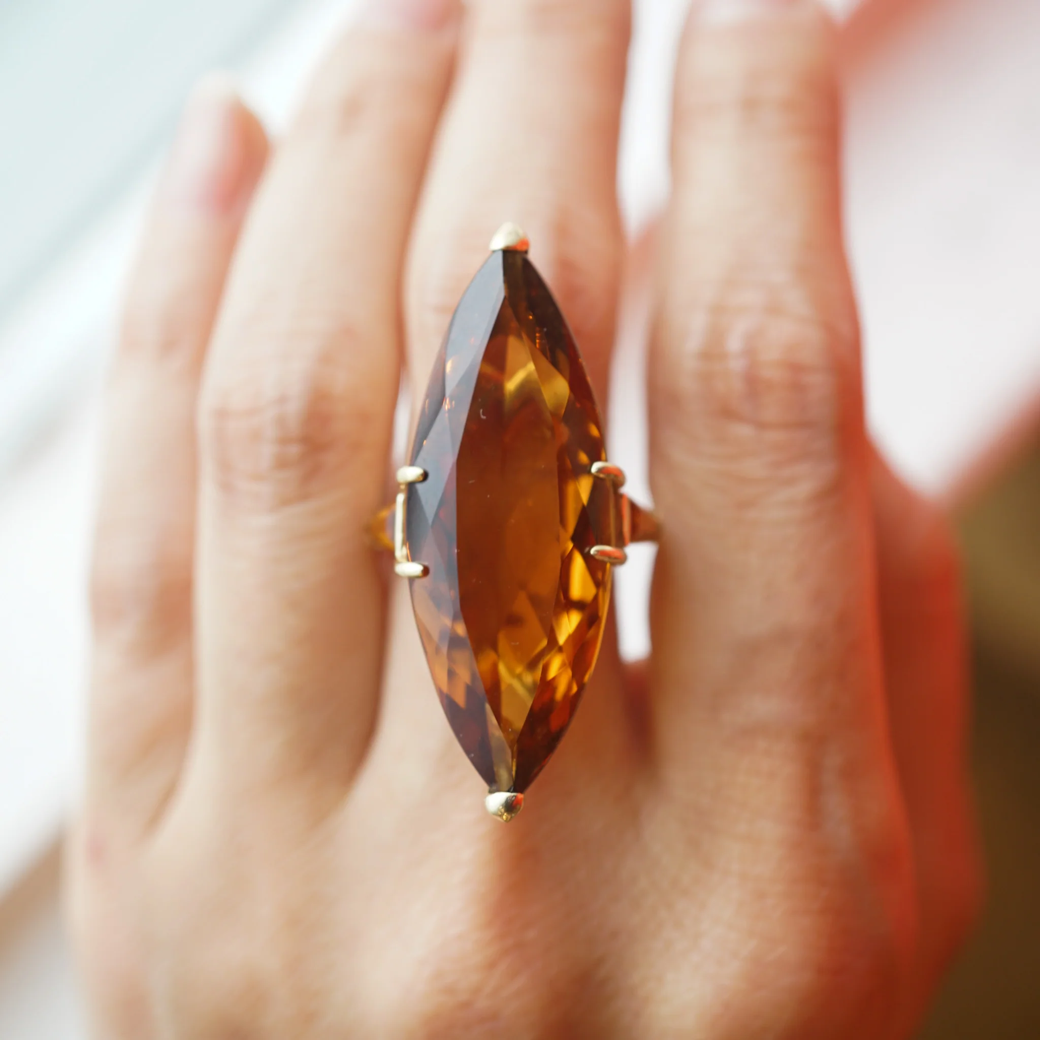 Marquise Cut Citrine Cocktail Ring in 14k Yellow Gold - Image 8