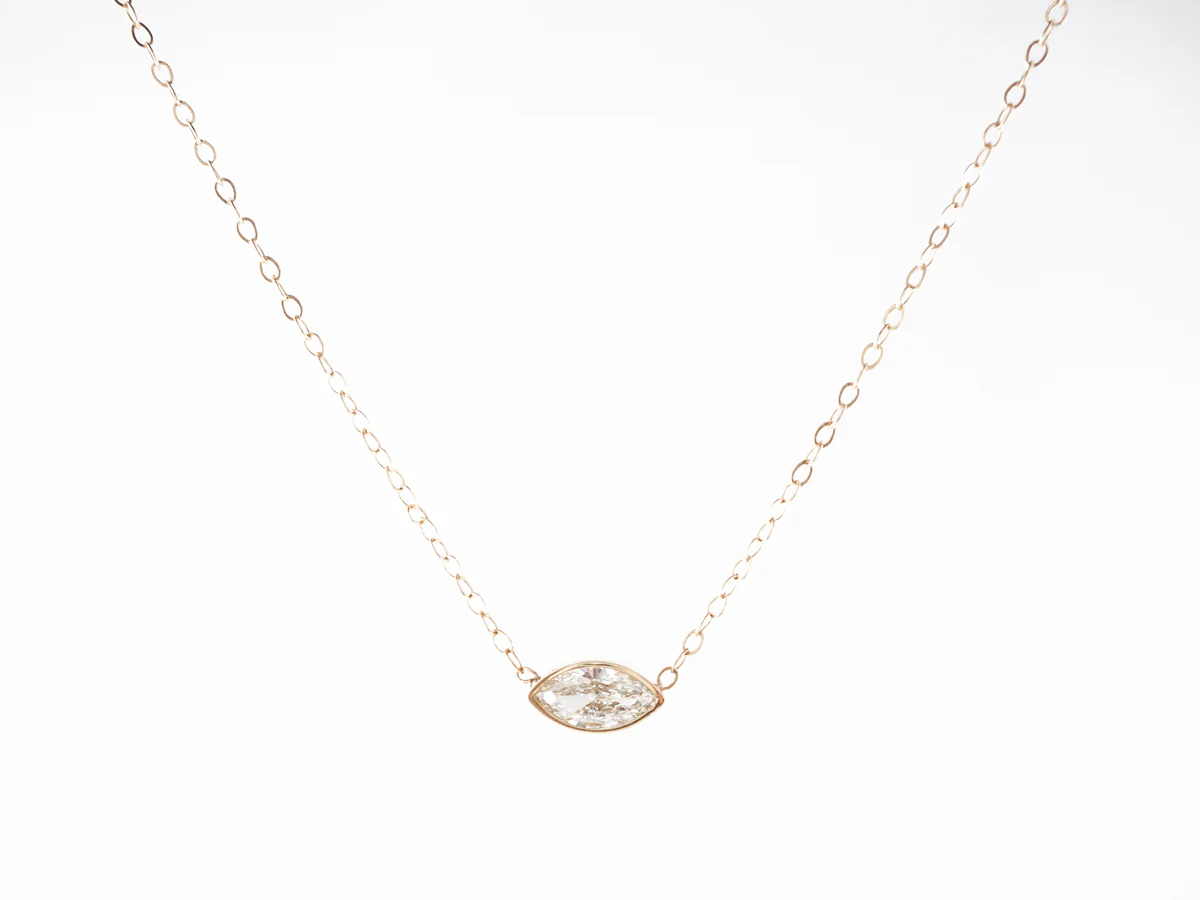 Marquise Cut Diamond Bezel Necklace in 14k Yellow Gold