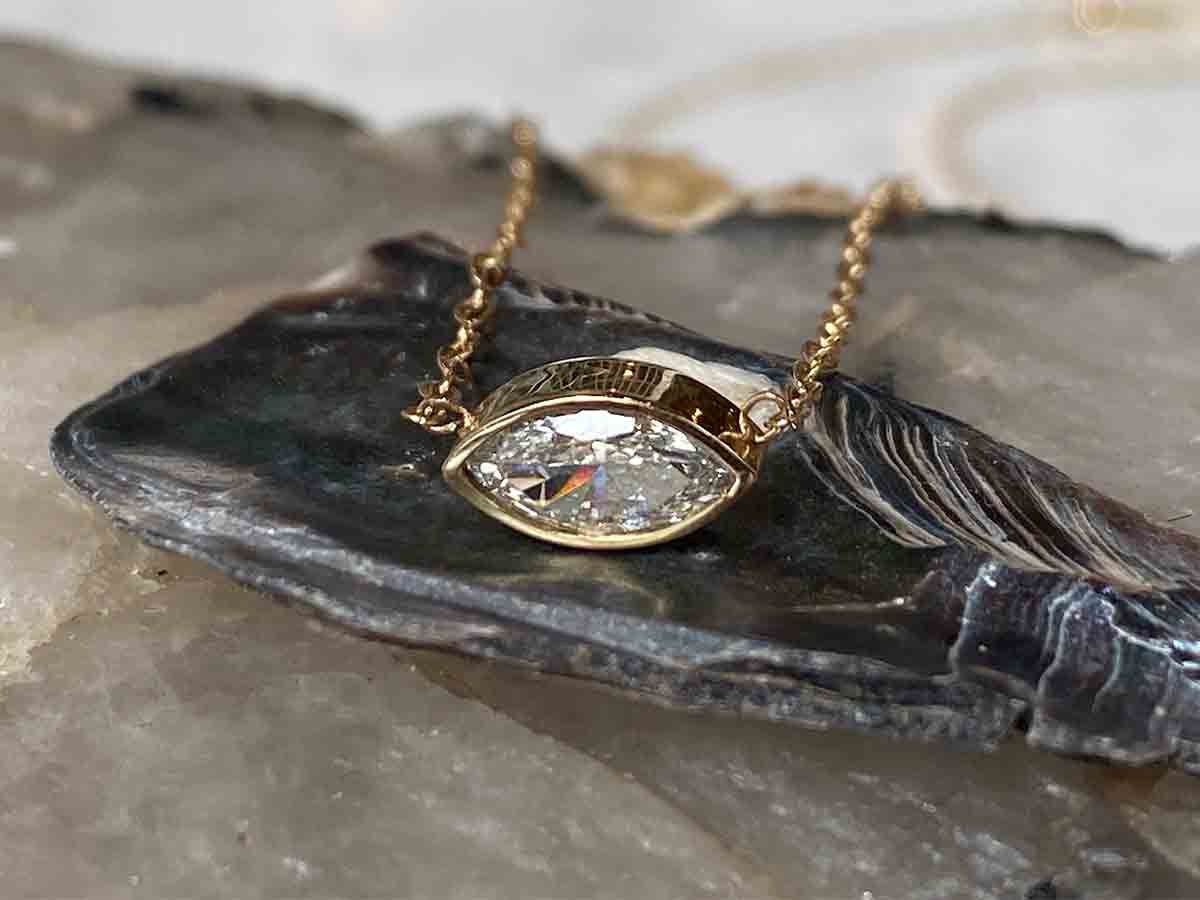 Marquise Cut Diamond Bezel Necklace in 14k Yellow Gold - Image 5