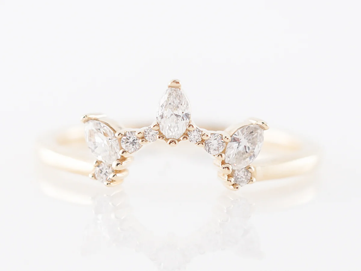 Marquise Cut Diamond Curved Wedding Band in Yellow Gold