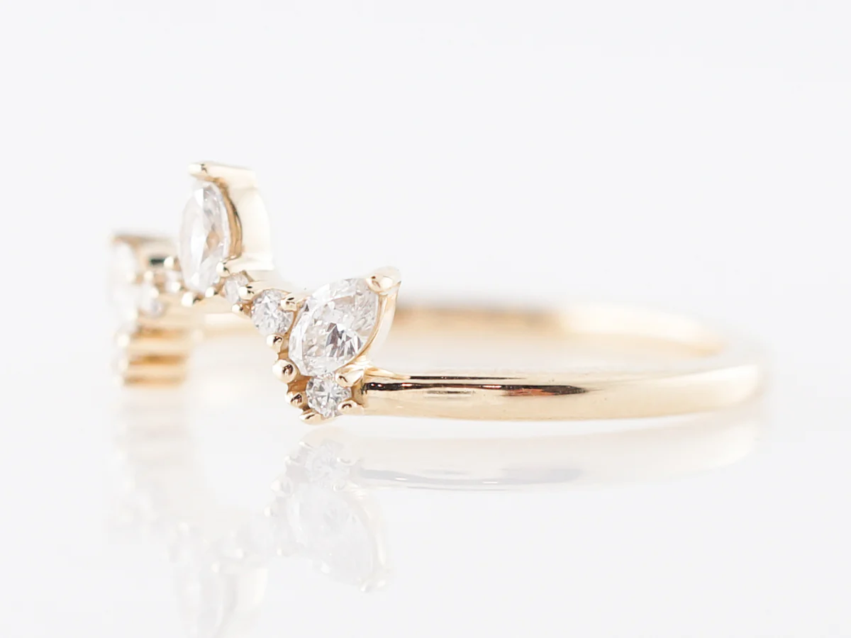 Marquise Cut Diamond Curved Wedding Band in Yellow Gold - Image 2