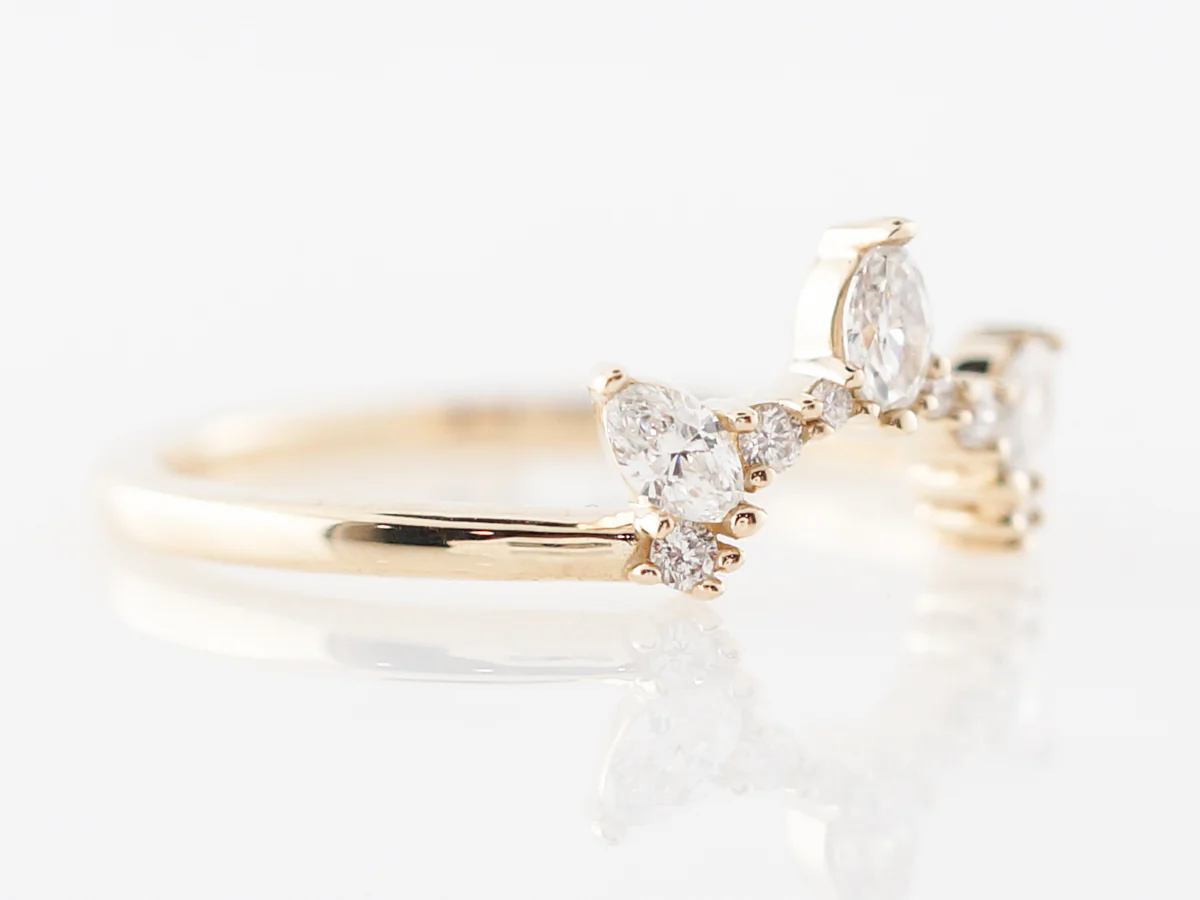 Marquise Cut Diamond Curved Wedding Band in Yellow Gold - Image 3