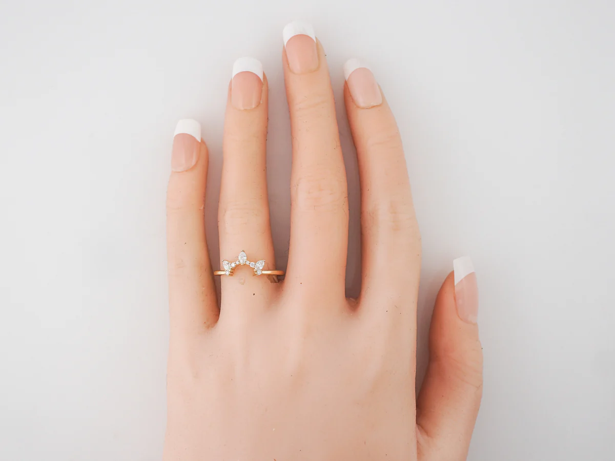 Marquise Cut Diamond Curved Wedding Band in Yellow Gold - Image 5