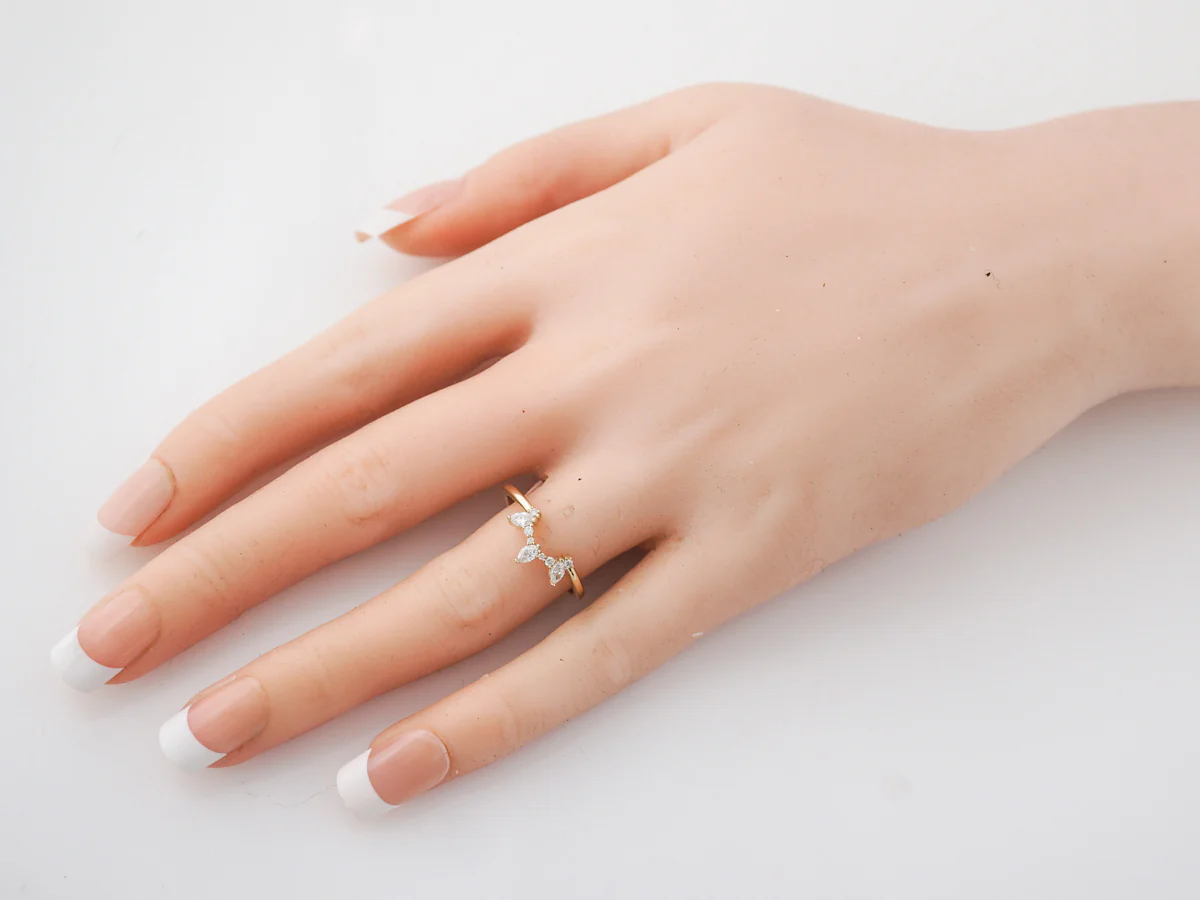 Marquise Cut Diamond Curved Wedding Band in Yellow Gold - Image 6