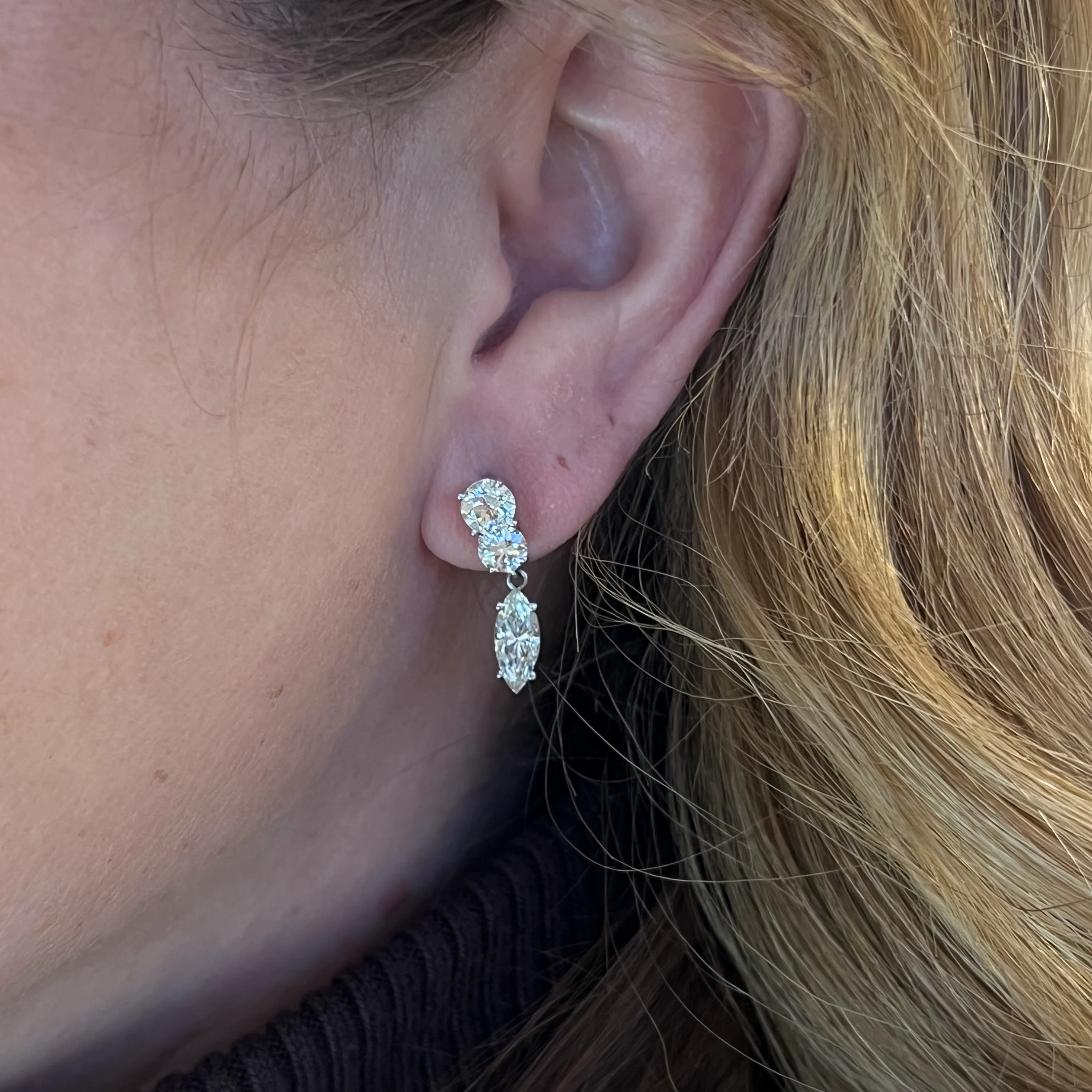 Marquise Cut Diamond Drop Earrings in 14k White Gold - Image 4