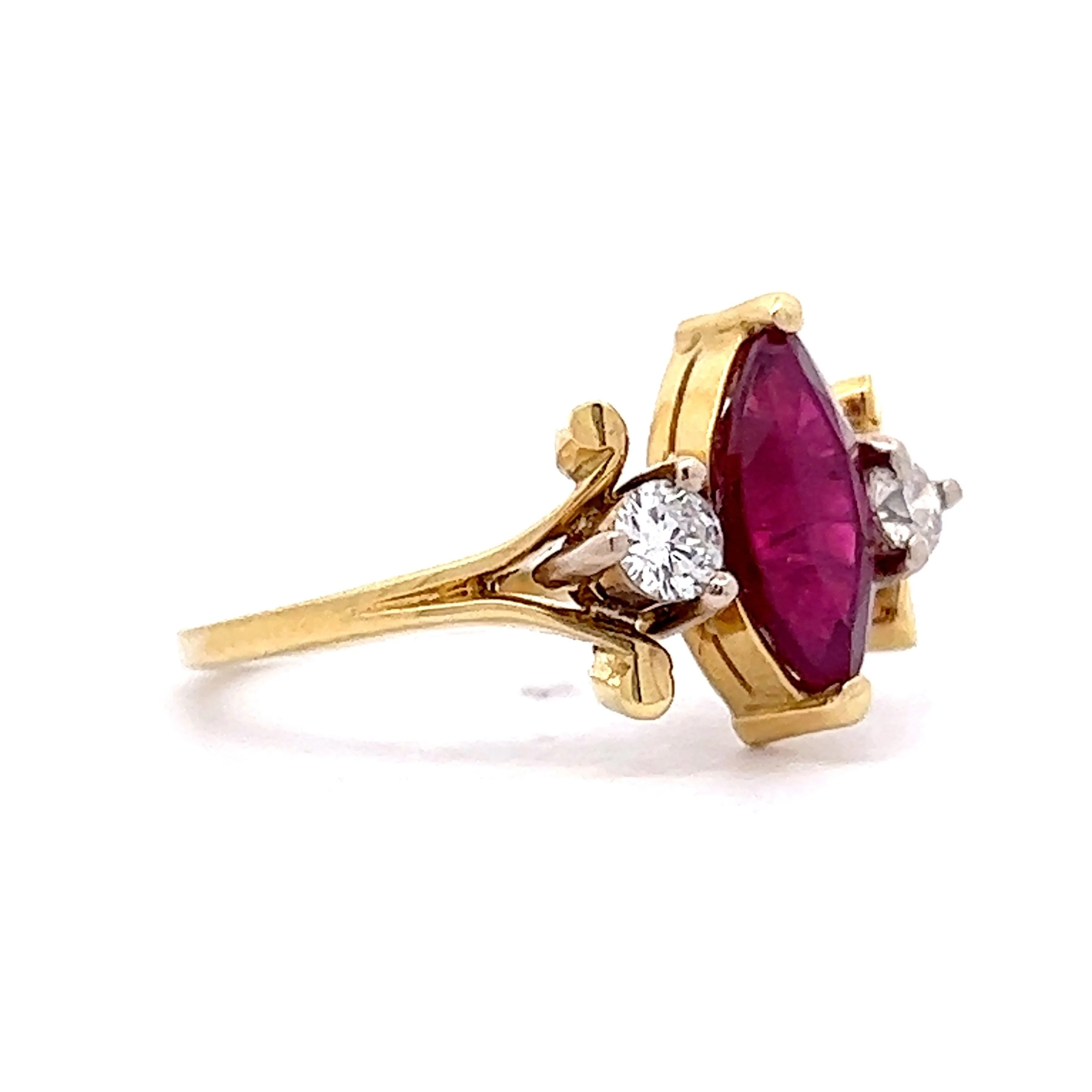 Marquise Cut Ruby Engagement Ring in 18k Yellow Gold - Image 3
