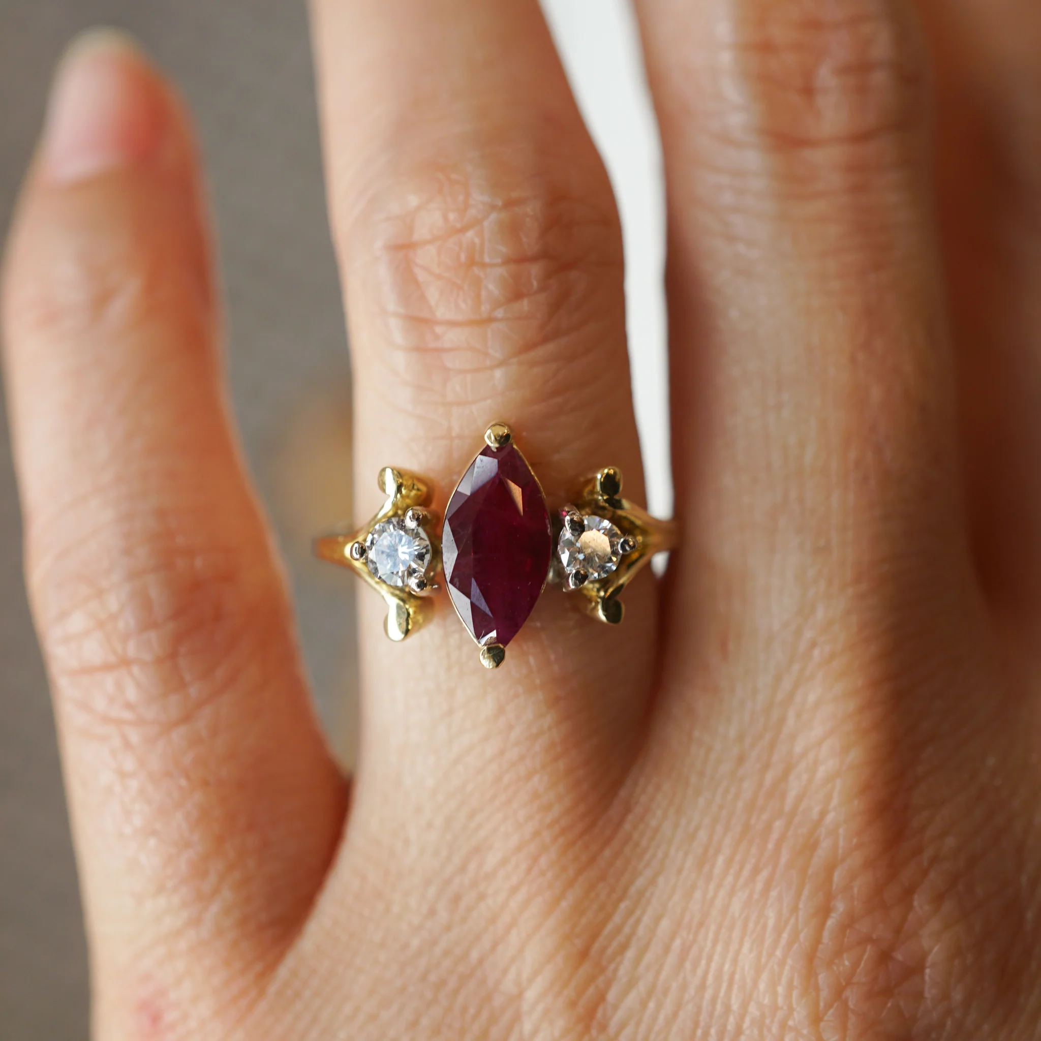 Marquise Cut Ruby Engagement Ring in 18k Yellow Gold - Image 6