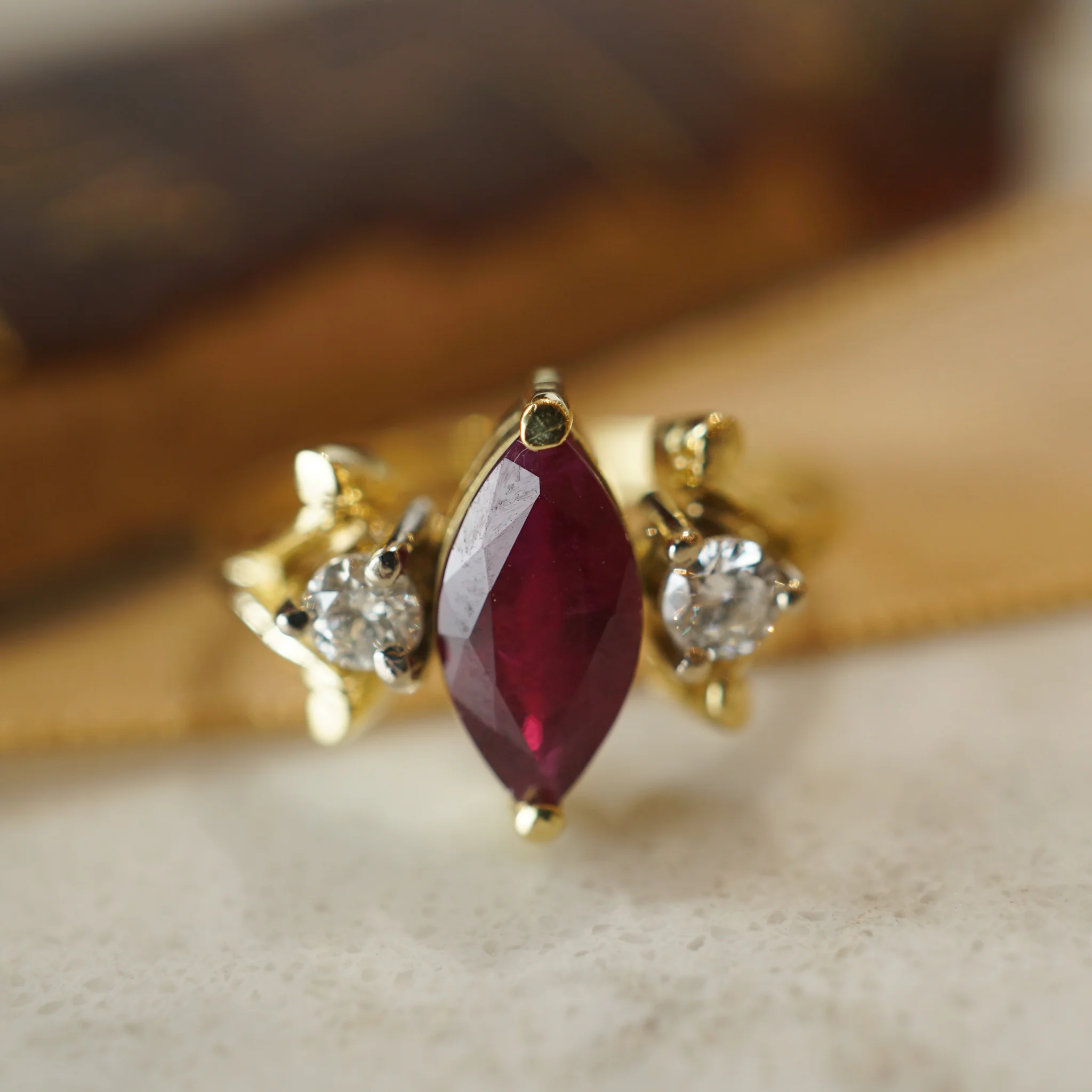 Marquise Cut Ruby Engagement Ring in 18k Yellow Gold - Image 7