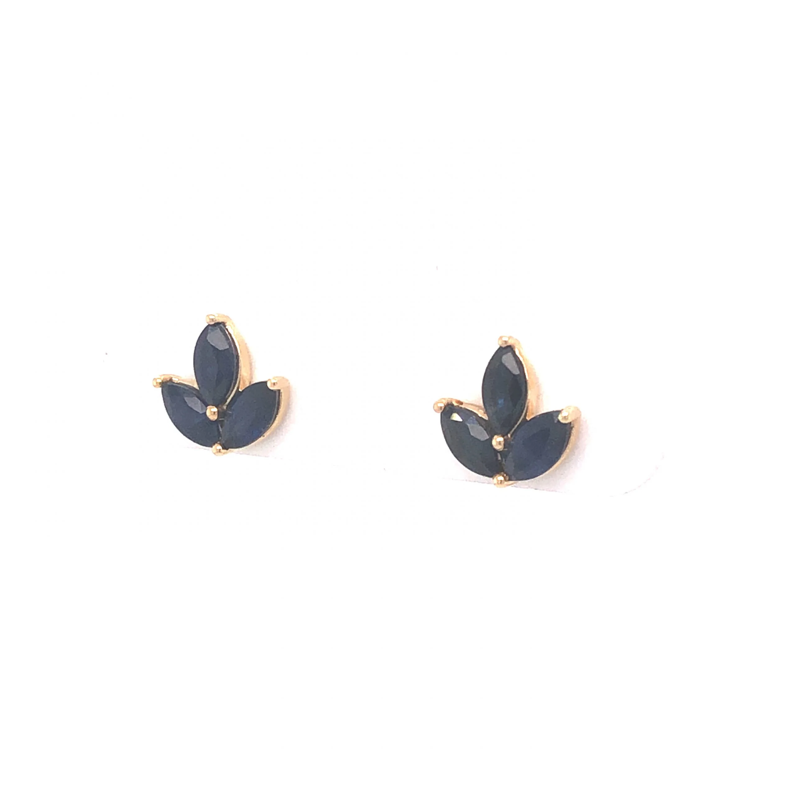 Marquise Cut Sapphire Stud Earrings in 14k Yellow Gold - Image 2