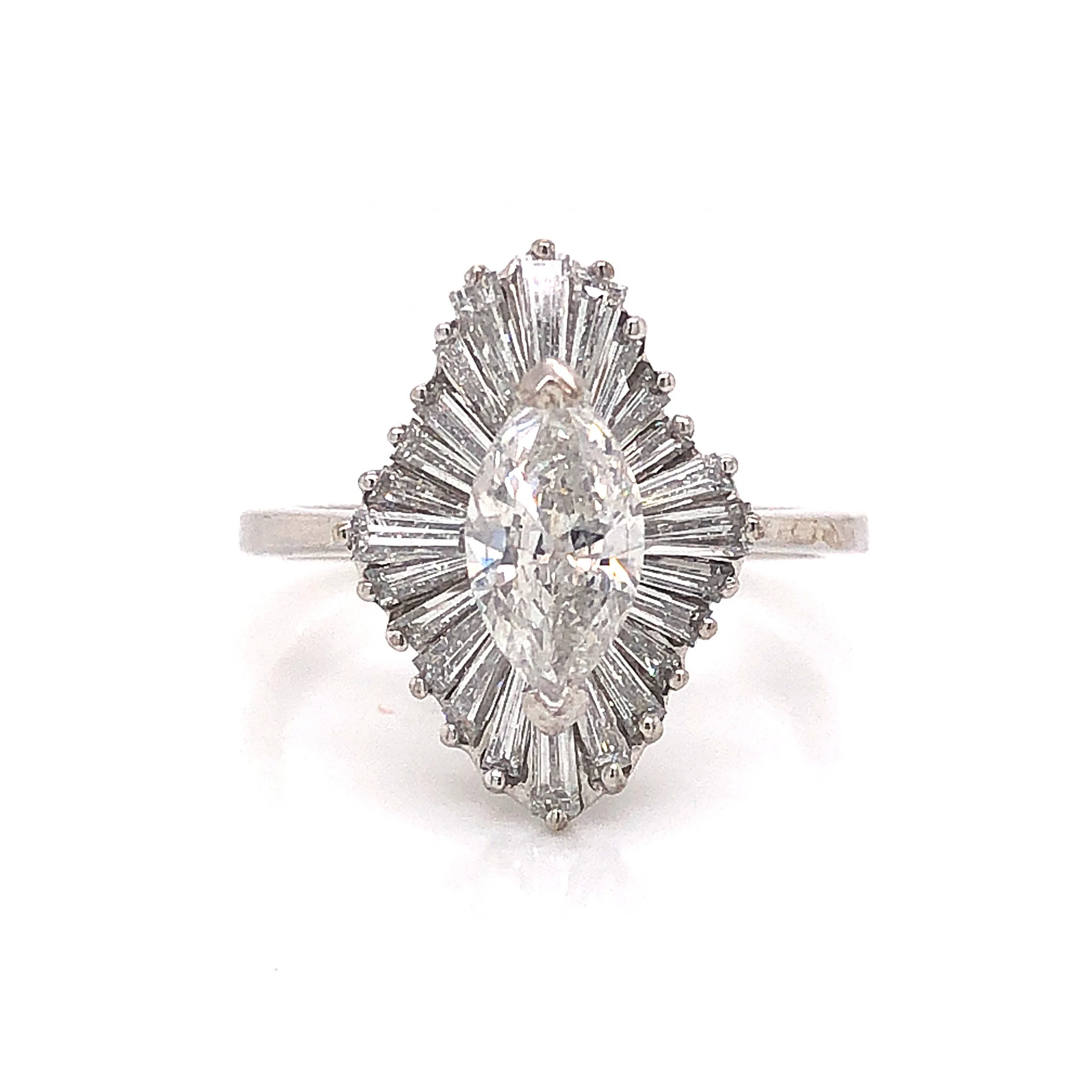 Marquise Diamond Ballerina Halo Engagement Ring in 18k White Gold