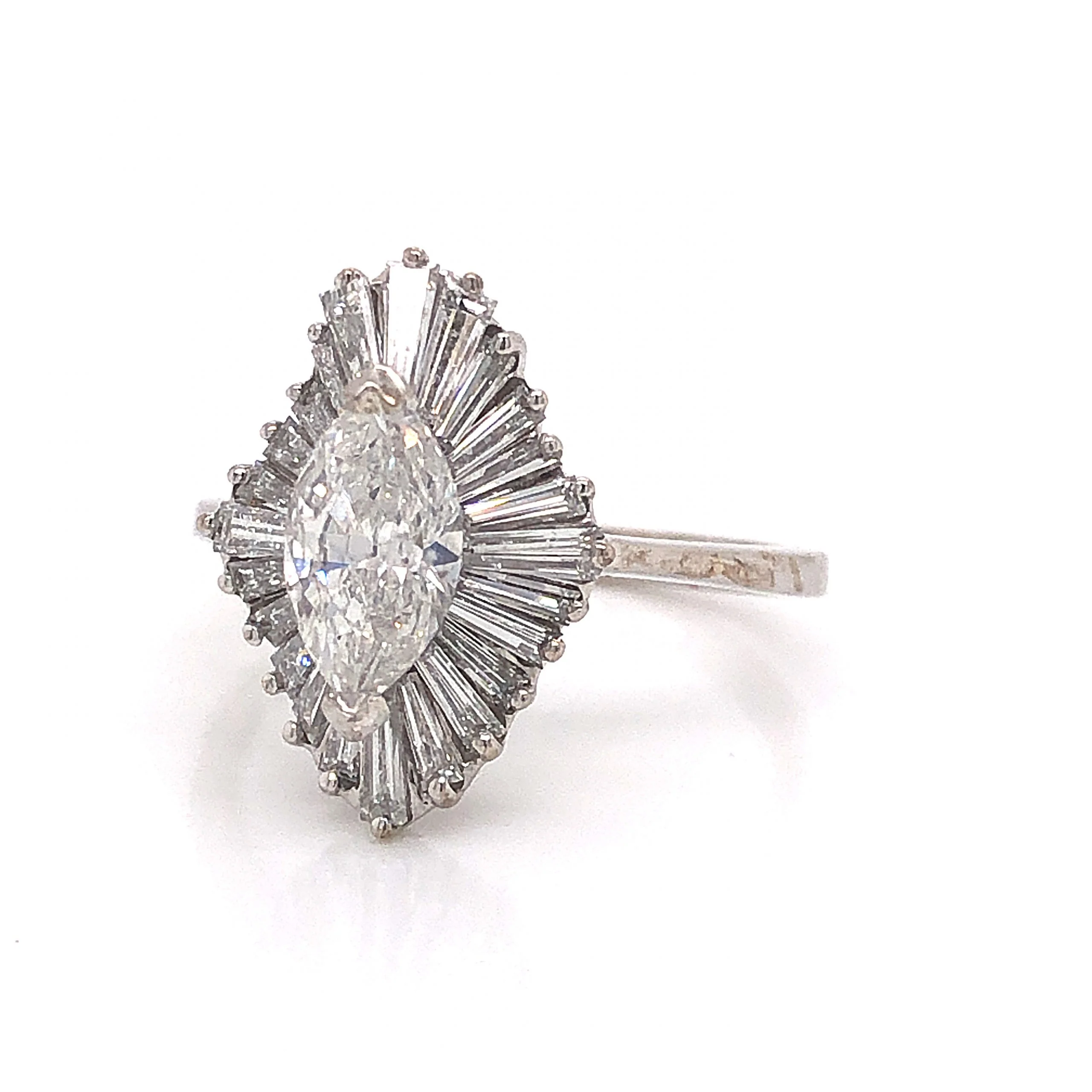 Marquise Diamond Ballerina Halo Engagement Ring in 18k White Gold - Image 2