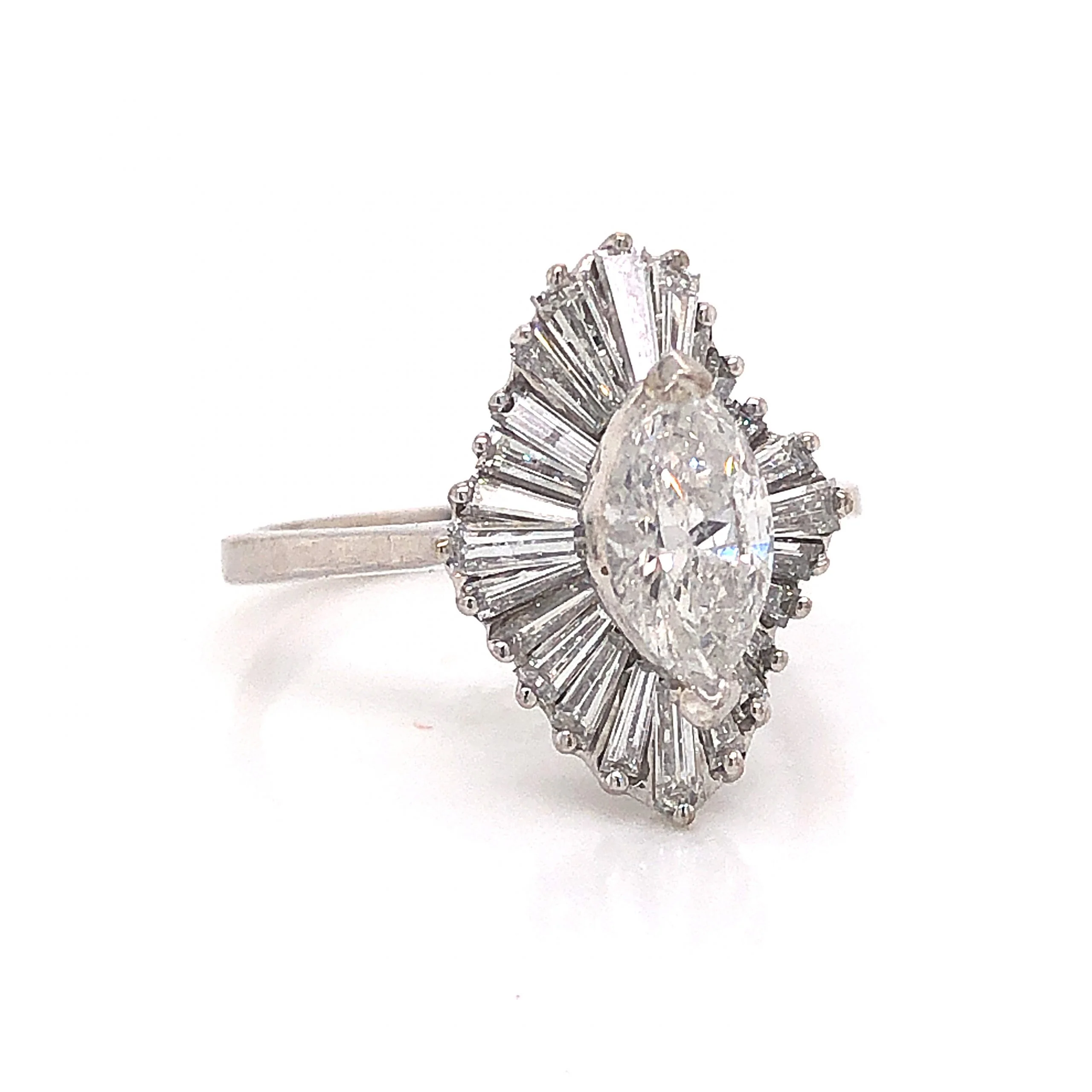 Marquise Diamond Ballerina Halo Engagement Ring in 18k White Gold - Image 3