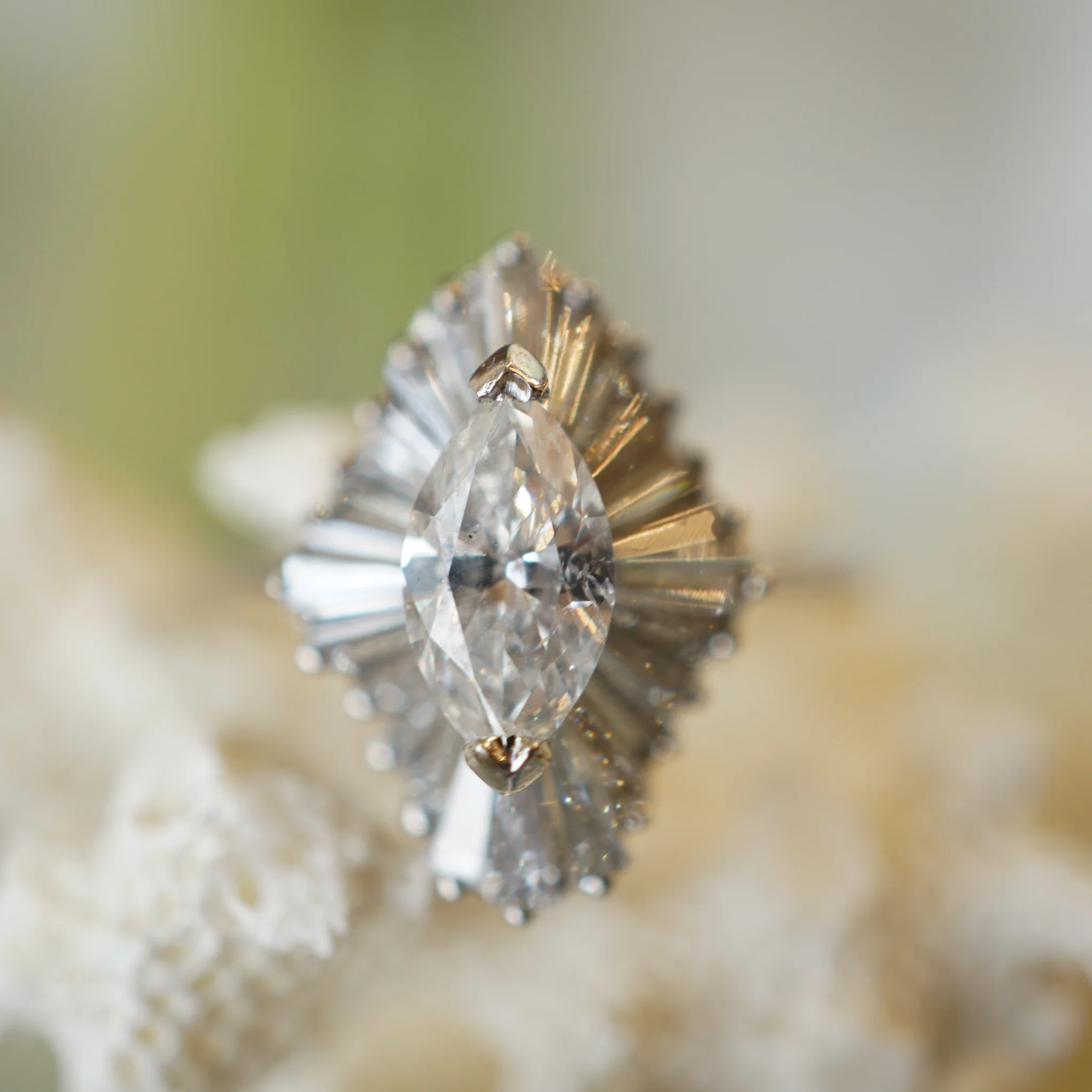 Marquise Diamond Ballerina Halo Engagement Ring in 18k White Gold - Image 5