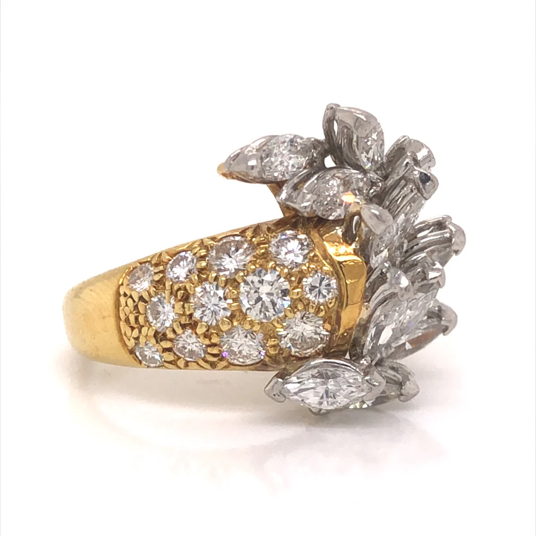 Marquise Diamond Cluster Statement Ring in 18k Gold & Platinum - Image 3