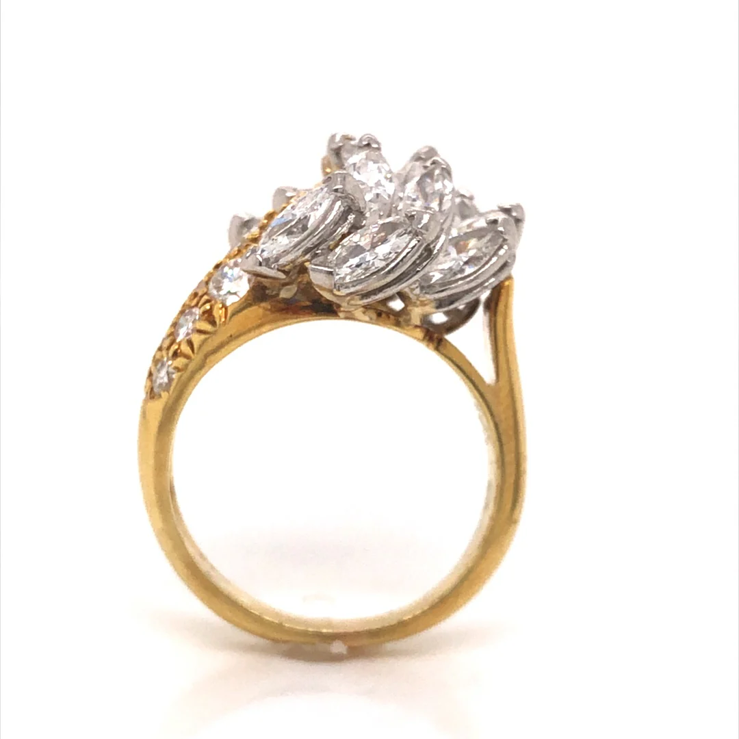 Marquise Diamond Cluster Statement Ring in 18k Gold & Platinum - Image 4