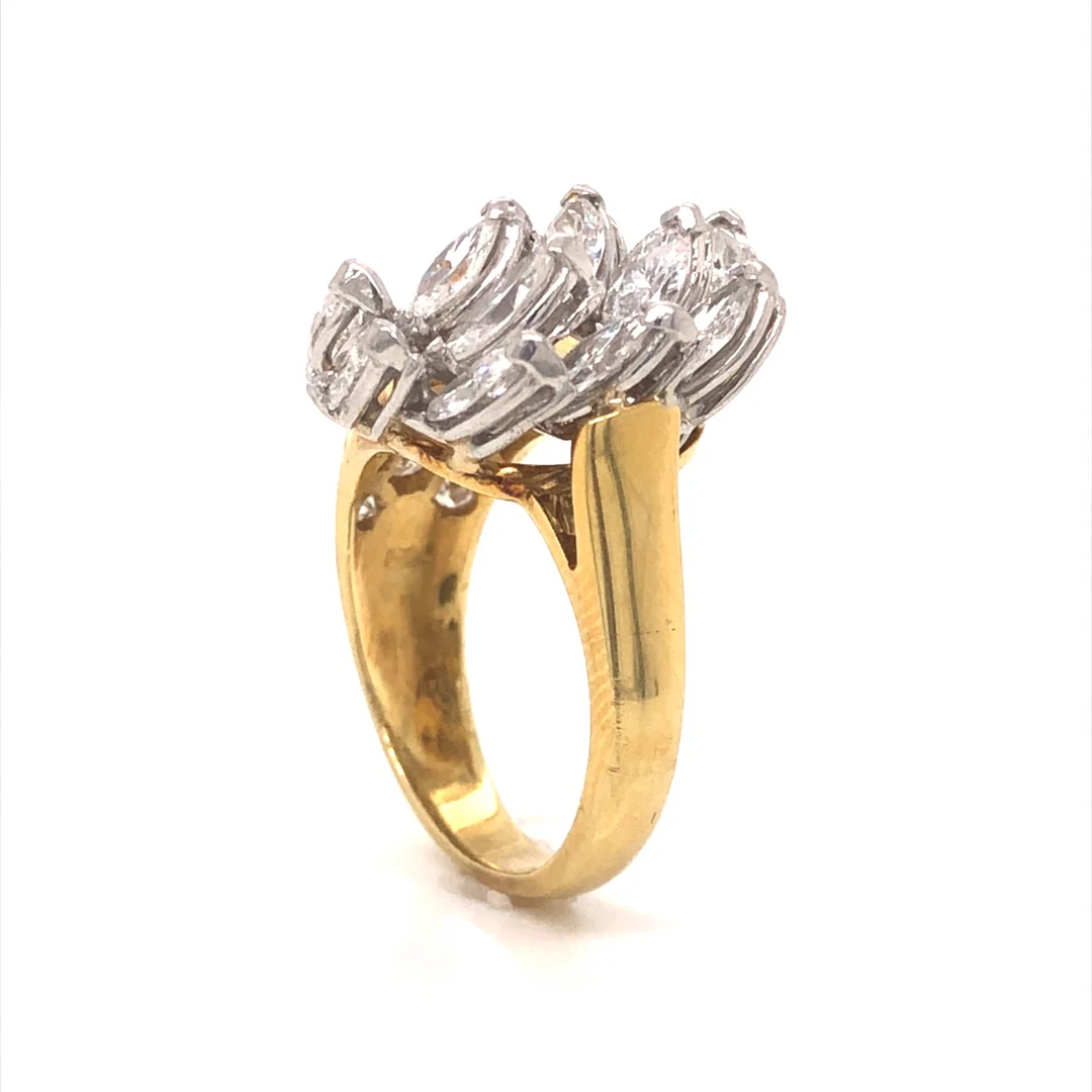 Marquise Diamond Cluster Statement Ring in 18k Gold & Platinum - Image 5
