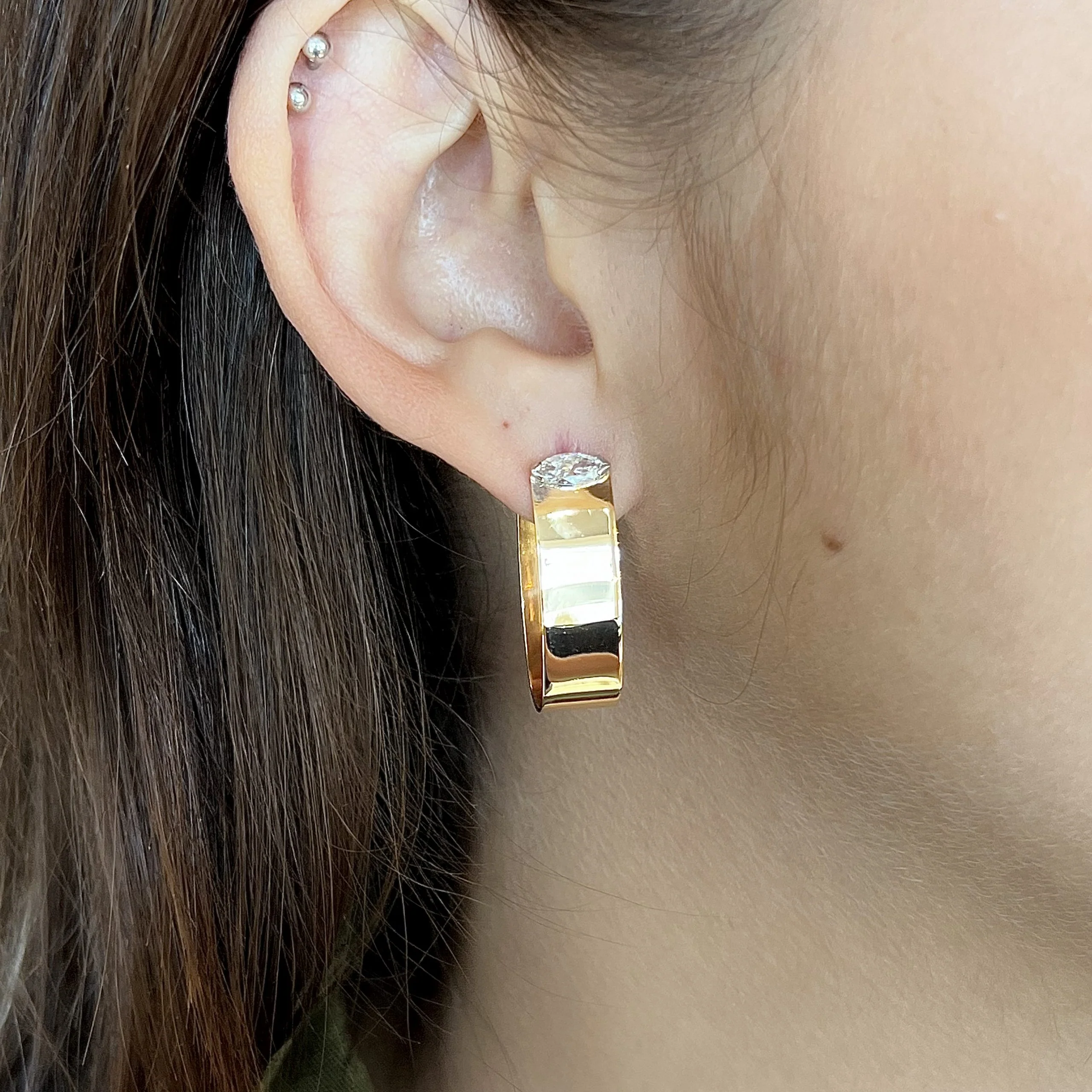 Marquise Diamond Hoop Earrings in 14k Yellow Gold - Image 4