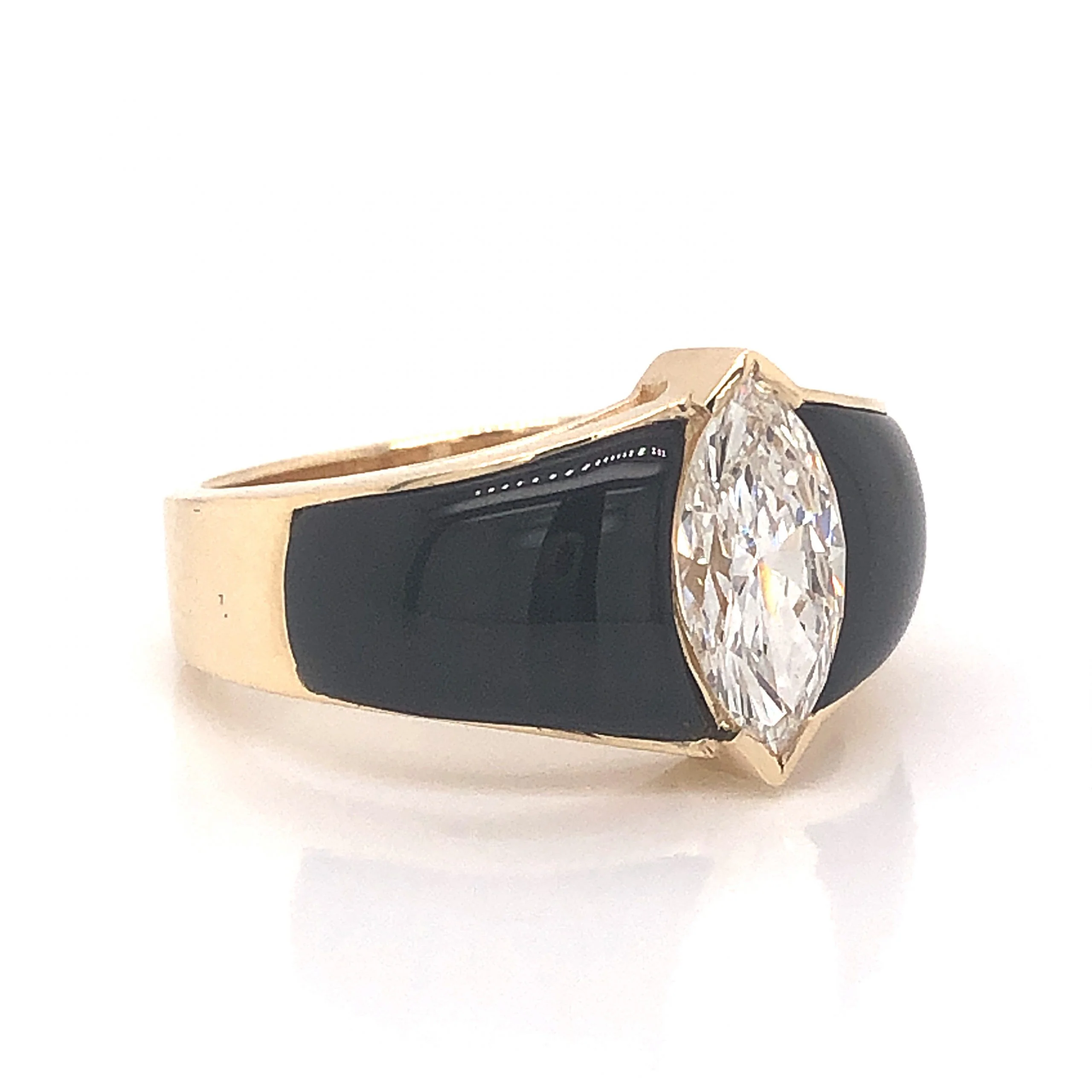 Marquise Diamond & Onyx Cocktail Ring in 14k Yellow Gold - Image 3