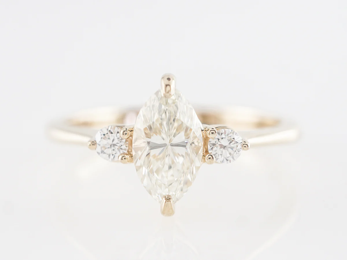 Marquise Diamond Three Stone Engagement Ring in 14K Yellow Gold
