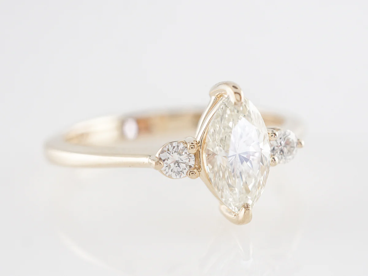 Marquise Diamond Three Stone Engagement Ring in 14K Yellow Gold - Image 3