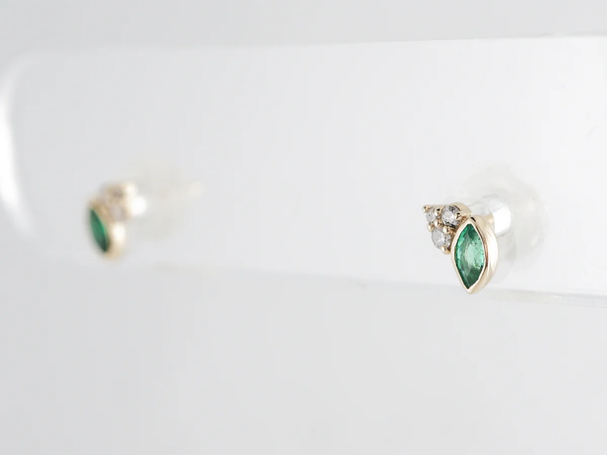 Marquise Emerald and Diamond Earrings in Yellow Gold - Image 3
