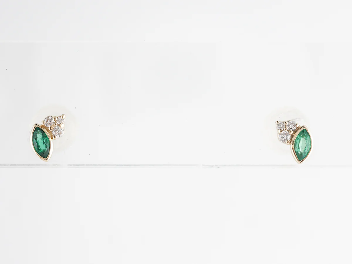 Marquise Emerald and Diamond Earrings in Yellow Gold - Image 4