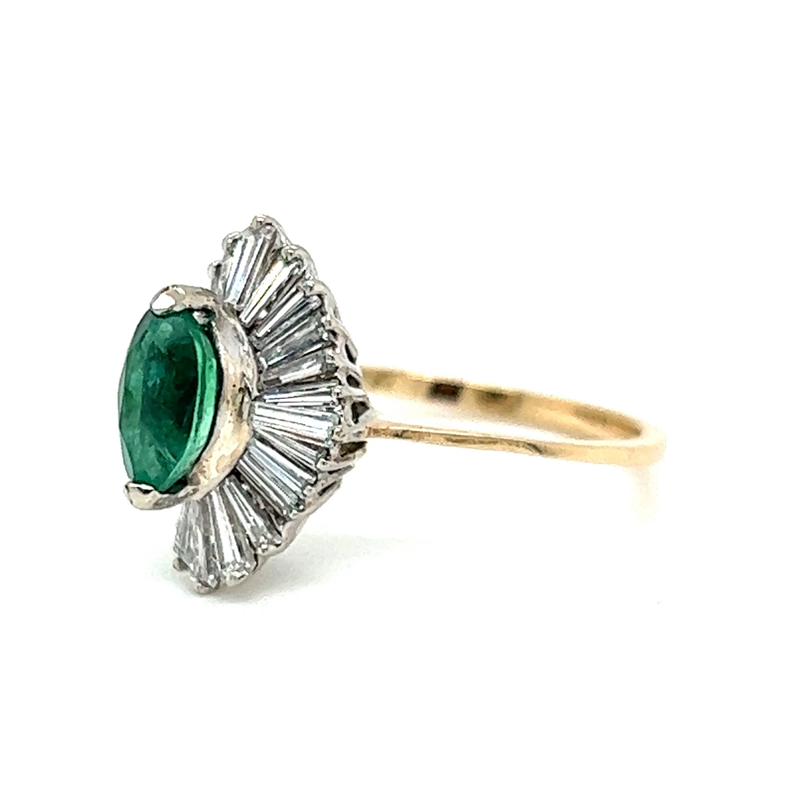 Marquise Emerald Ballerina Halo Engagement Ring in White & Yellow Gold - Image 2