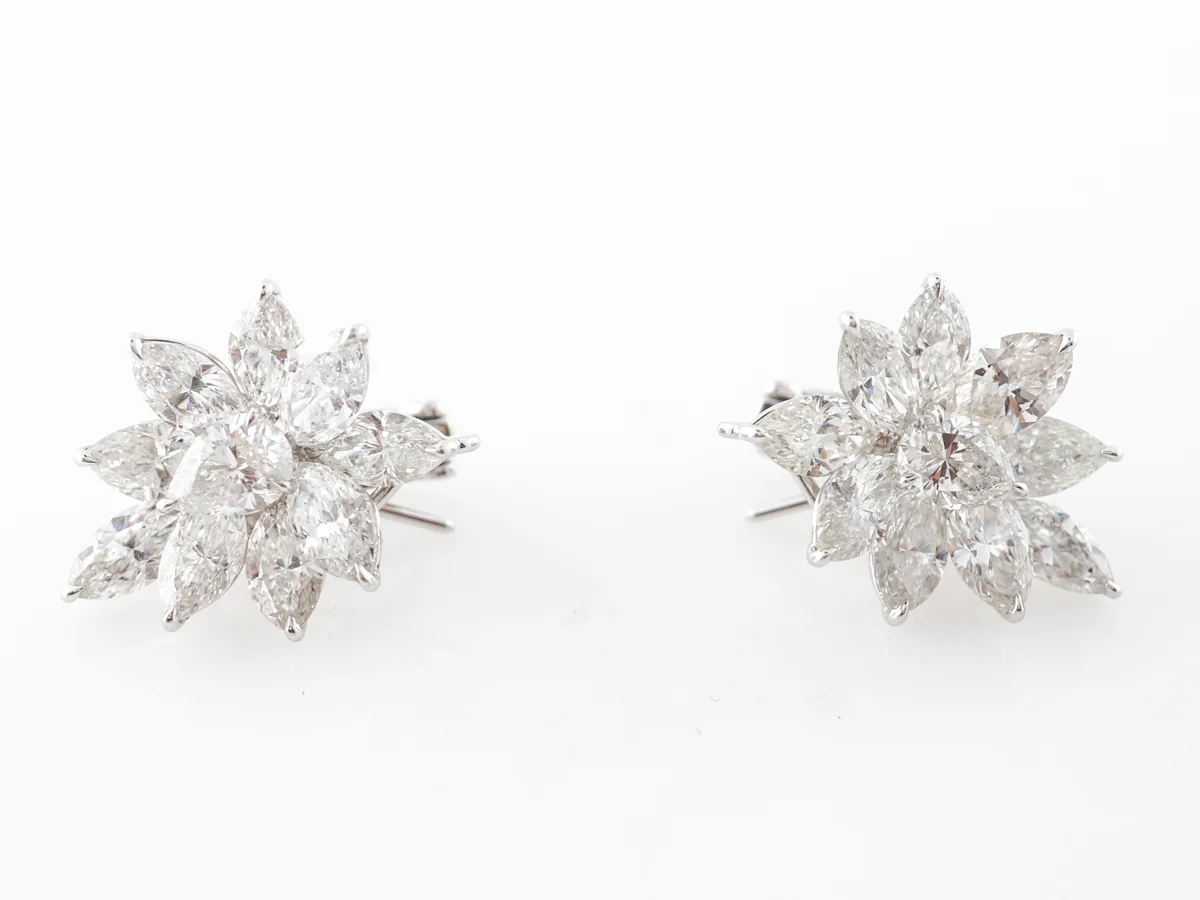 Marquise & Pear Diamond Cluster Earrings in Platinum - Image 3