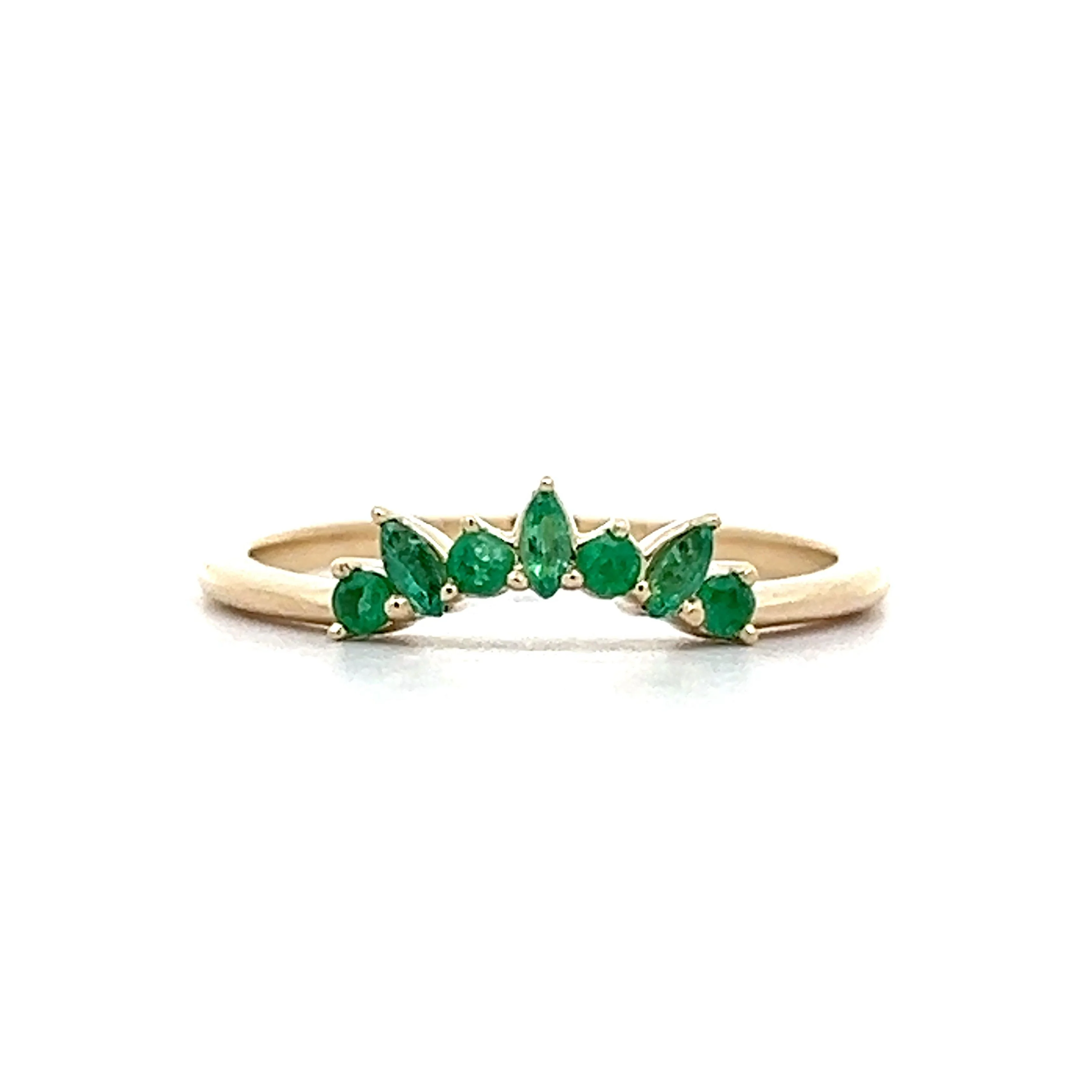 Marquise & Round Cut Emerald Contour Band in Yellow Gold