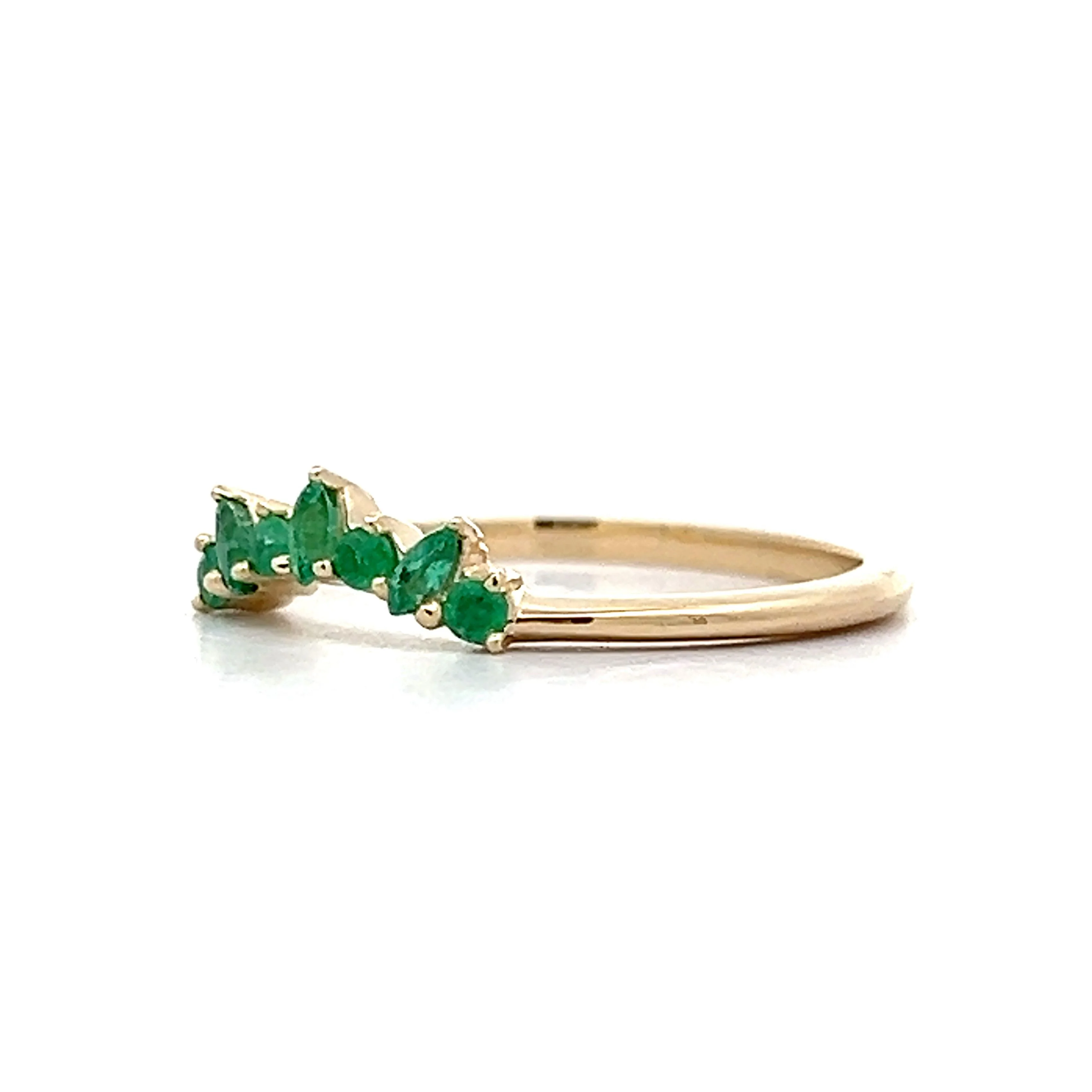 Marquise & Round Cut Emerald Contour Band in Yellow Gold - Image 2