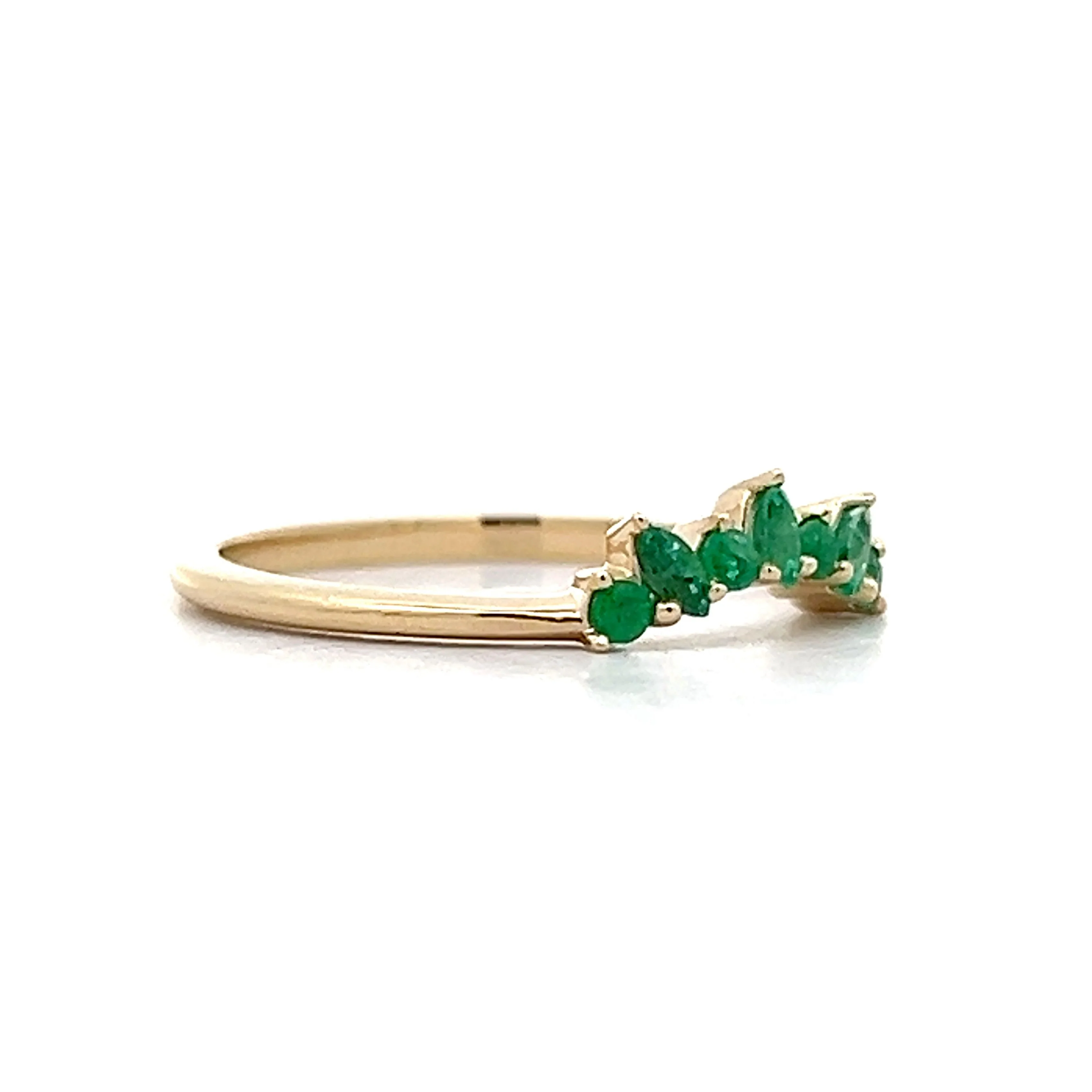 Marquise & Round Cut Emerald Contour Band in Yellow Gold - Image 3