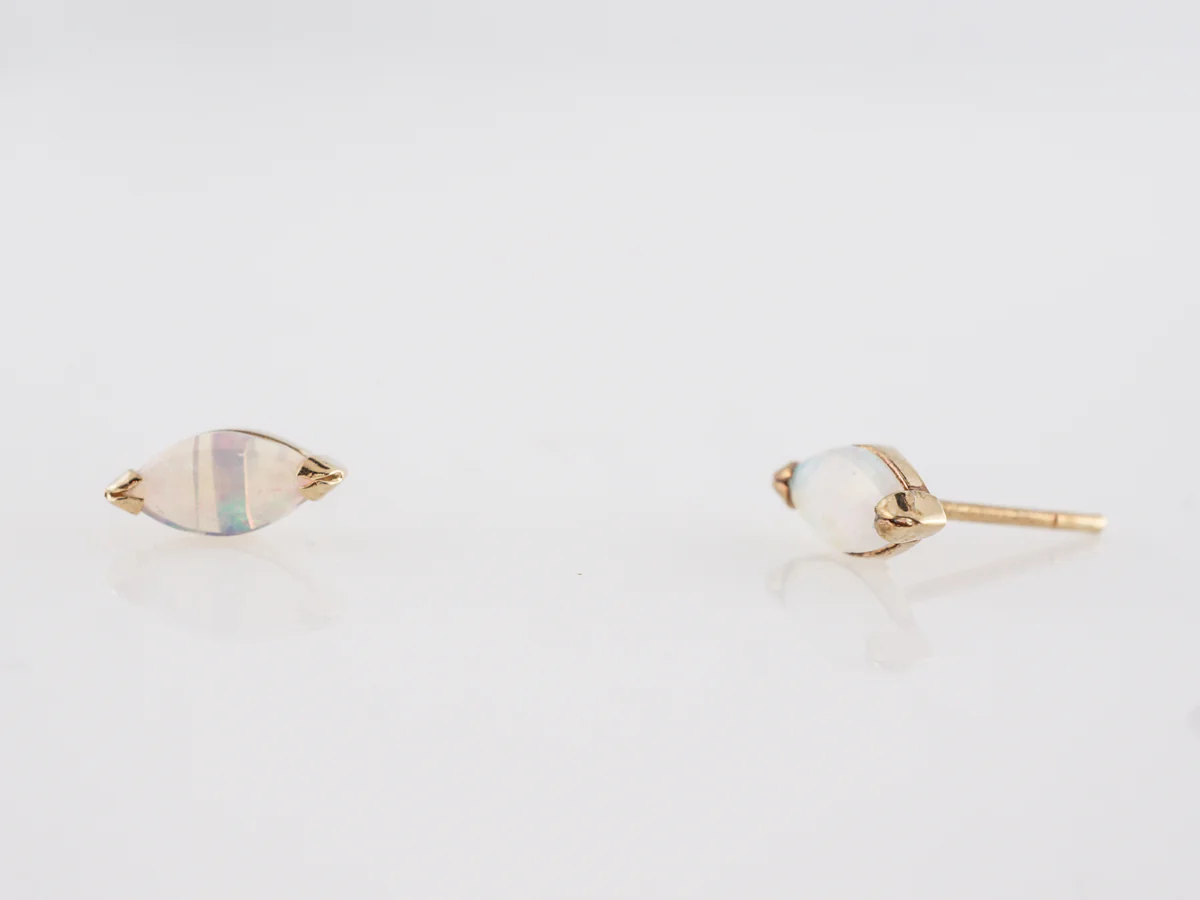 Marquise Shaped Opal Stud Earrings in 14k Yellow Gold - Image 2