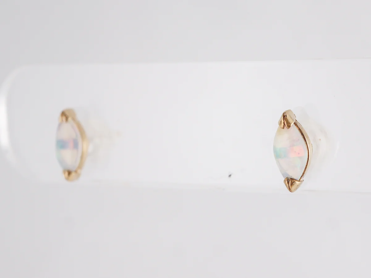 Marquise Shaped Opal Stud Earrings in 14k Yellow Gold - Image 5