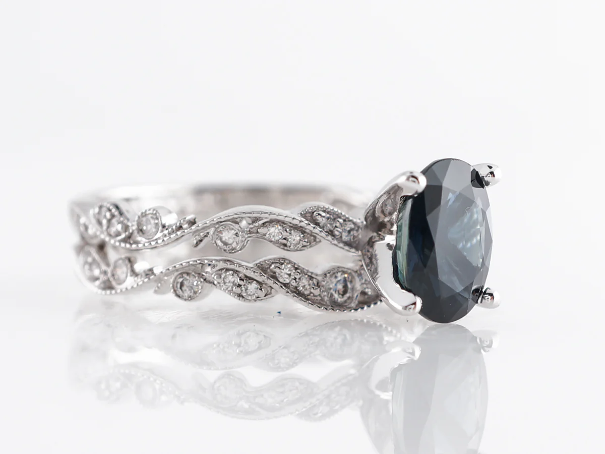 Matching Wedding Set w/ Oval Sapphire & Diamonds in White Gold - Image 3