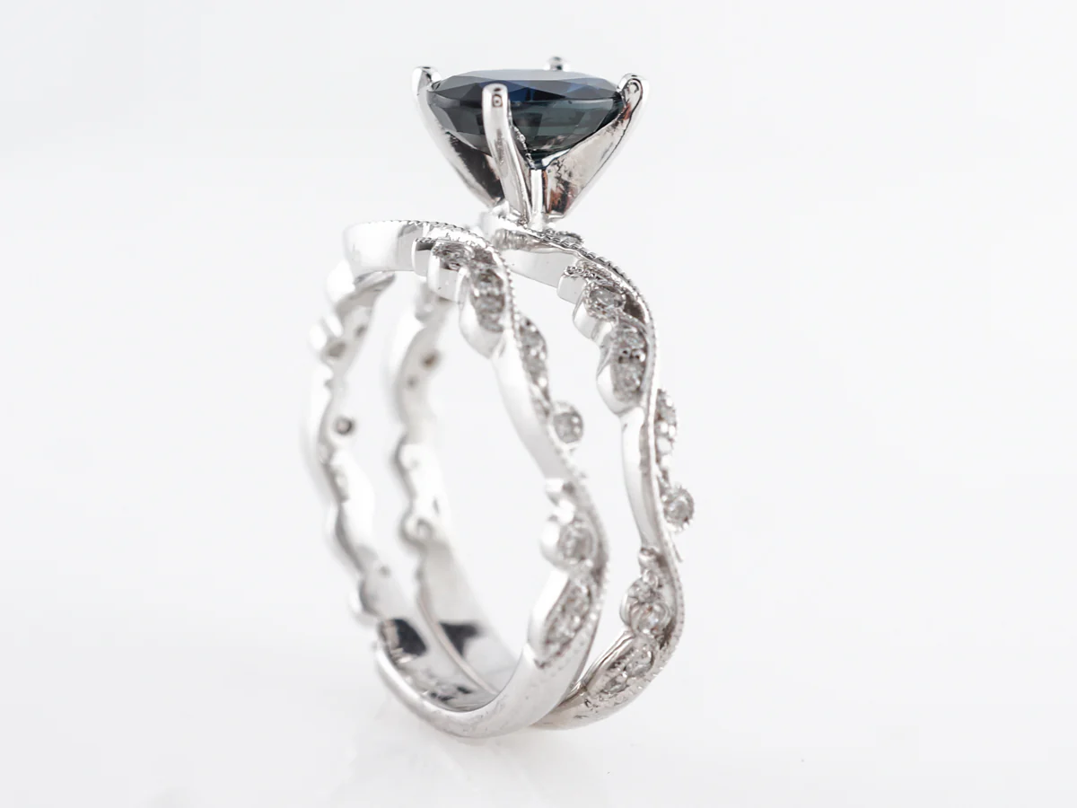 Matching Wedding Set w/ Oval Sapphire & Diamonds in White Gold - Image 4