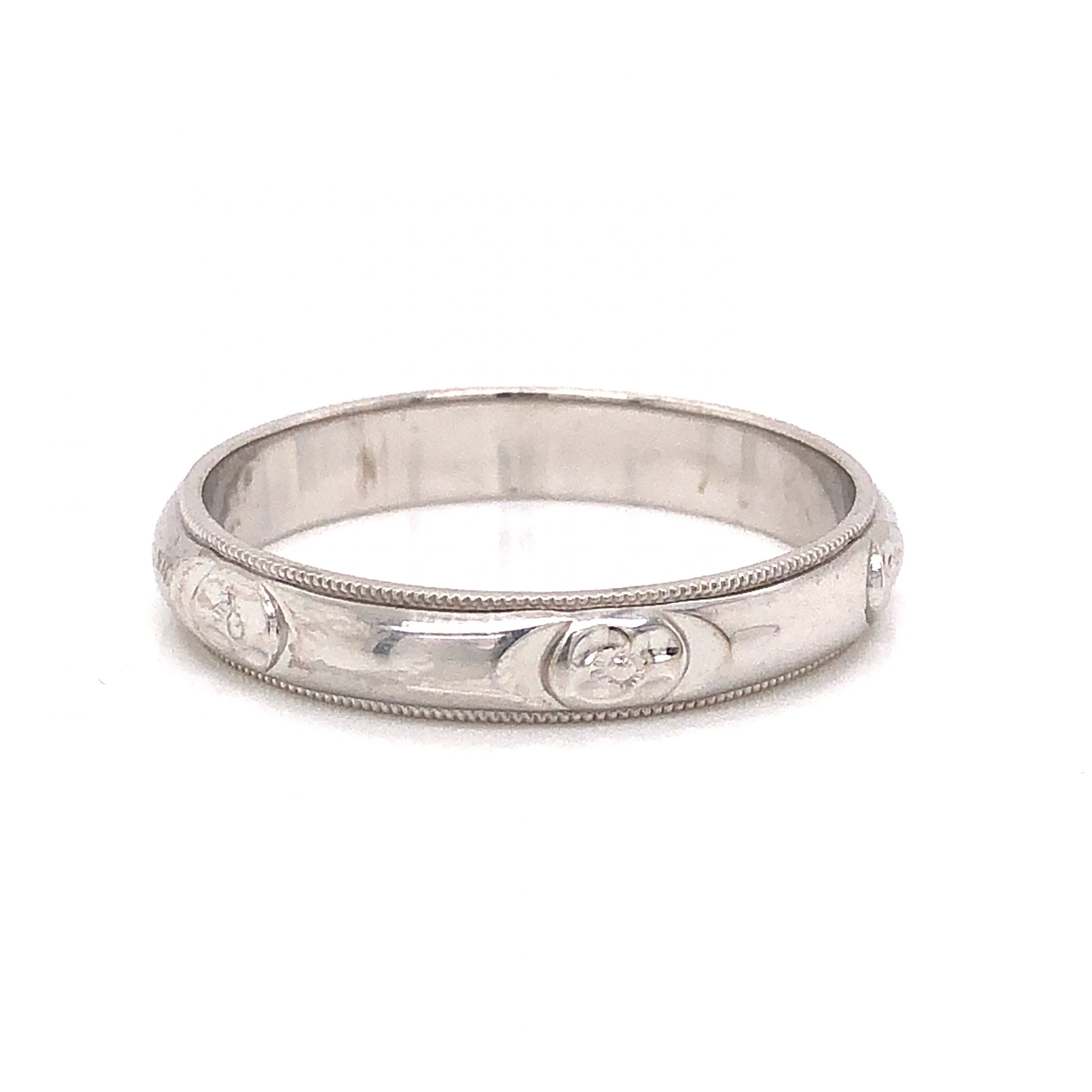 Men's 4mm Art Deco Wedding Band in 14k White Gold - Image 3