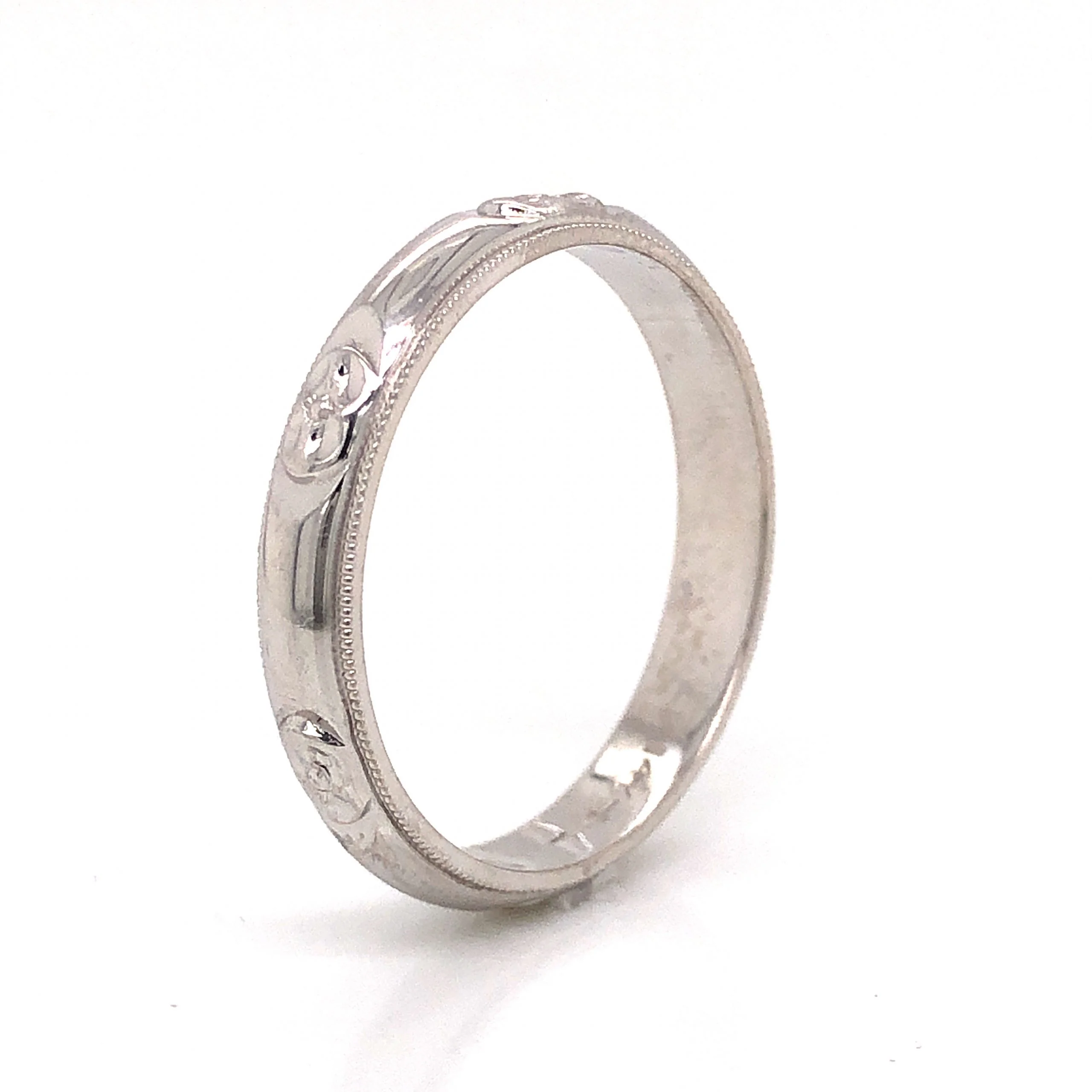 Men's 4mm Art Deco Wedding Band in 14k White Gold - Image 4