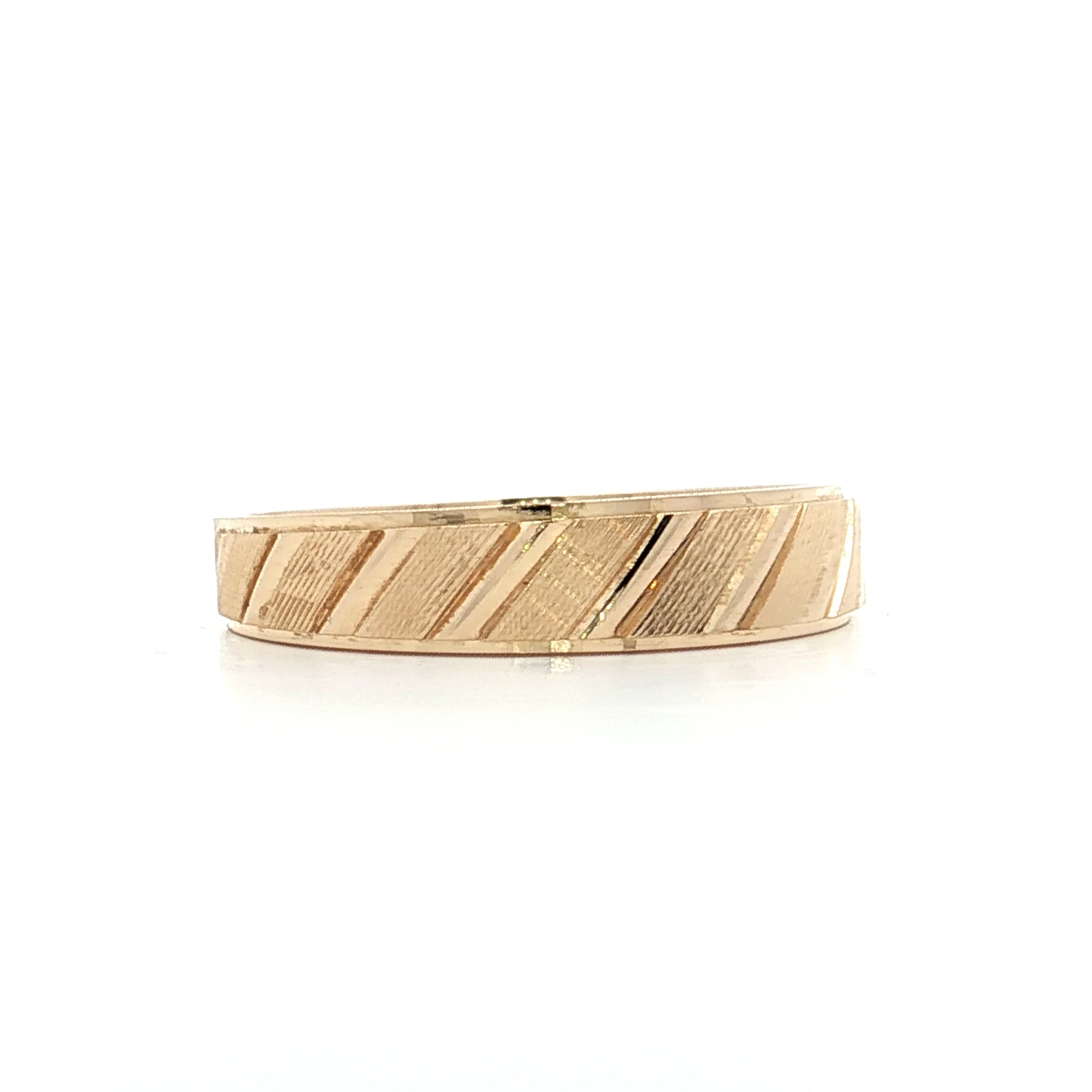 Mens 5mm Textured Wedding Band 14k Yellow Gold - Image 3