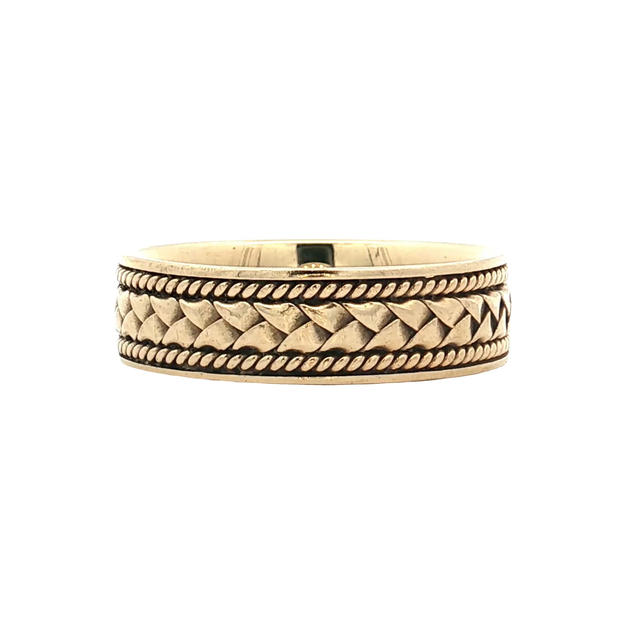 Mens 6mm Rope Texture Wedding Band 14k Yellow Gold