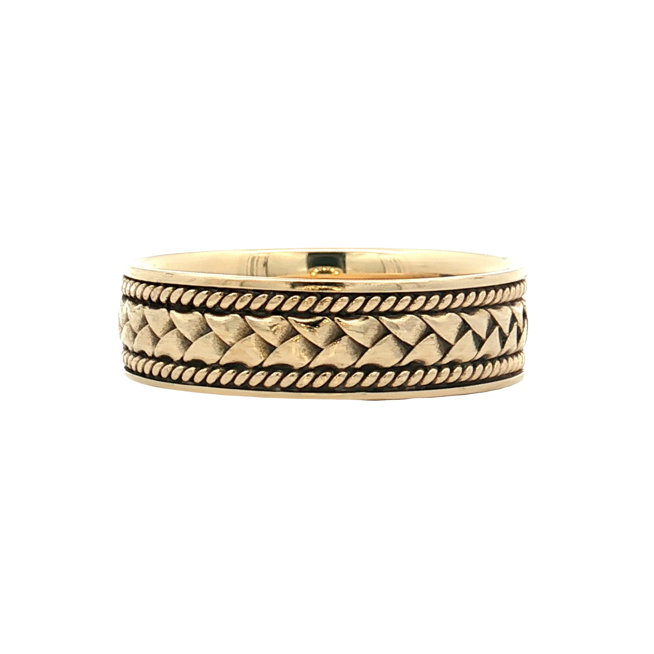 Mens 6mm Rope Texture Wedding Band 14k Yellow Gold - Image 2